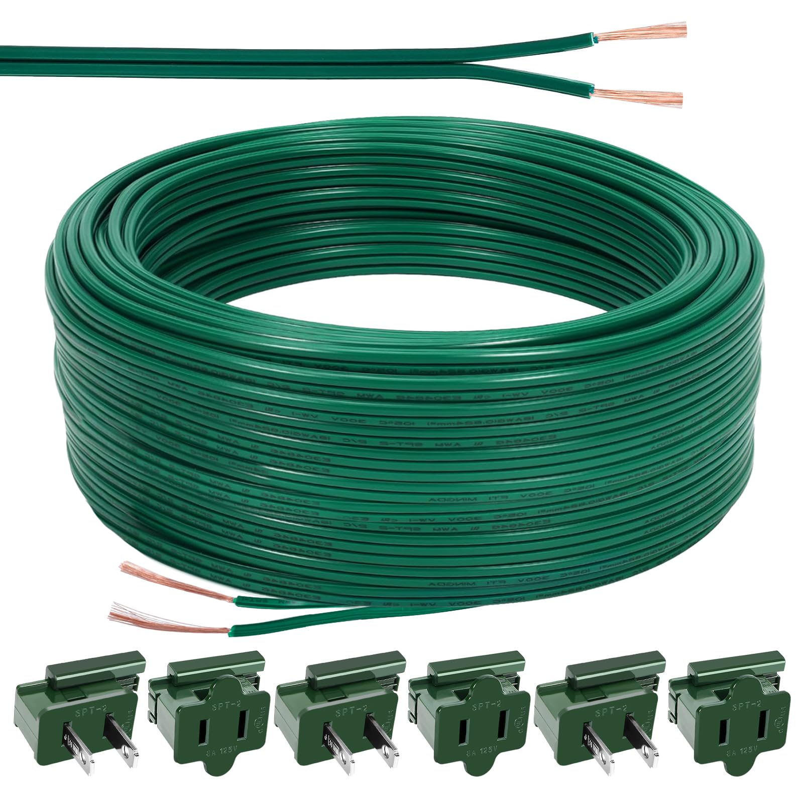 Aoibox  100 Foot 18 2 SPT 2 Outdoor Electrical Wire Cord with Vampire Plugs Christmas and Landscape Lighting