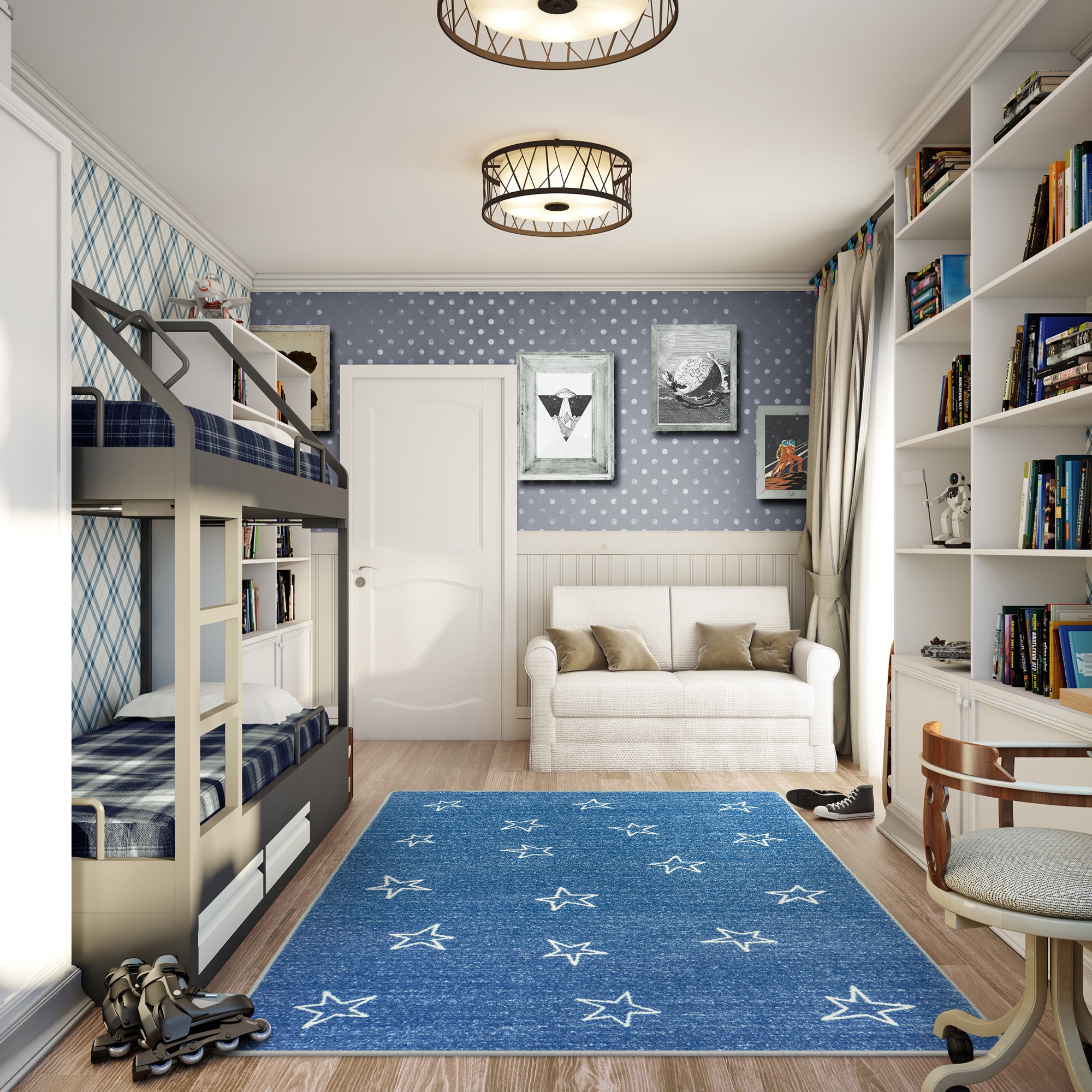 Joy Carpets 2117D-03 Claremont Kids 8 x 11 (ft) Tufted Nylon Blue Slies Rectangular Indoor Area rug