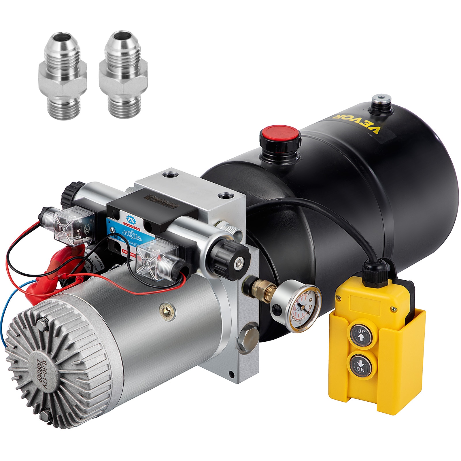 VEVOR CZYYB6KDDCDB00001M2 Hydraulic Power Unit 12 Volt Dump Trailer Hydraulic Pump Double Acting 6 Quart Hydraulic Pump Electric Hydraulic Pump with Brass Pressure For Dump Trailer Lift Gates, Trucker
