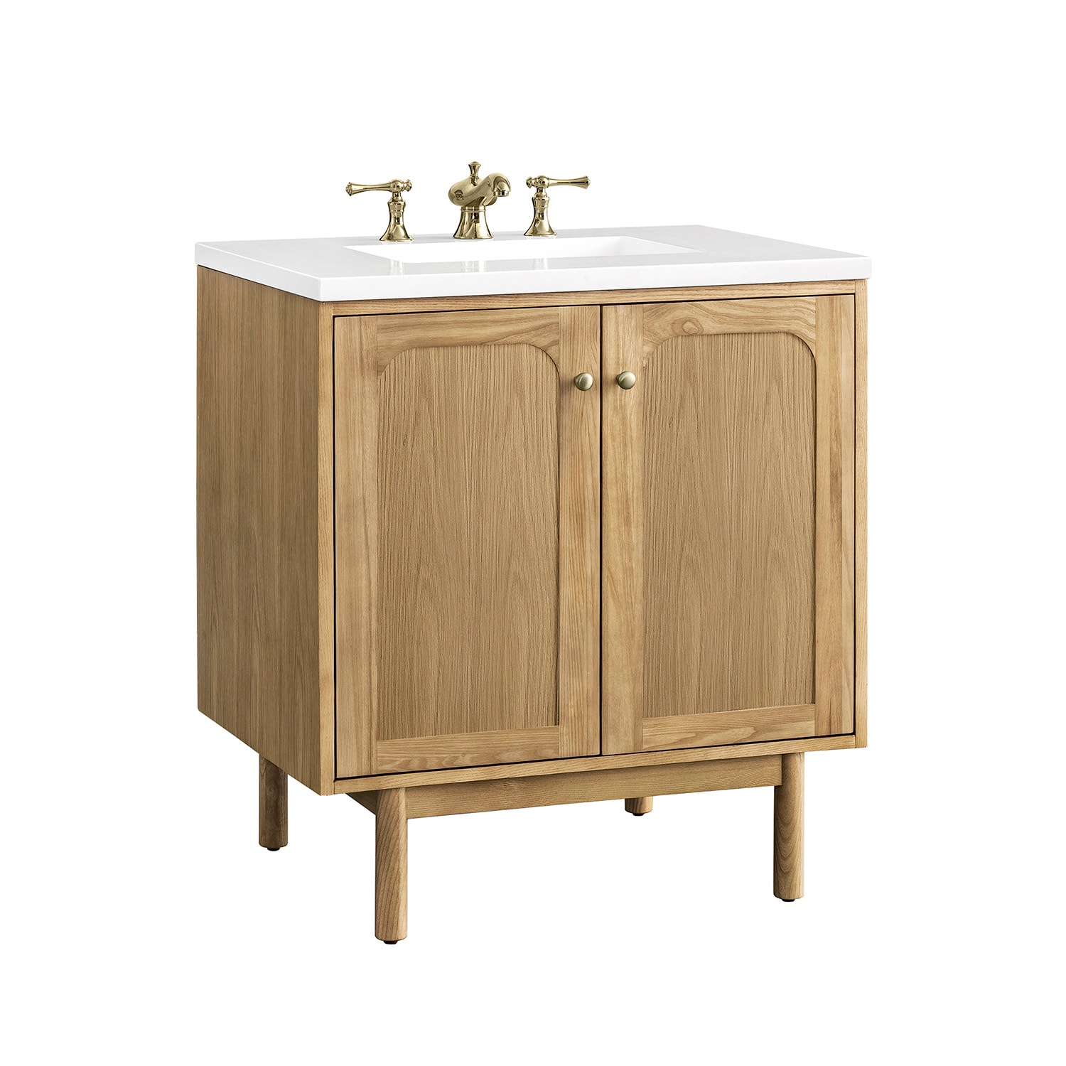 Light Natural Oak Wall-Mount Single Vanity with White Quartz Top