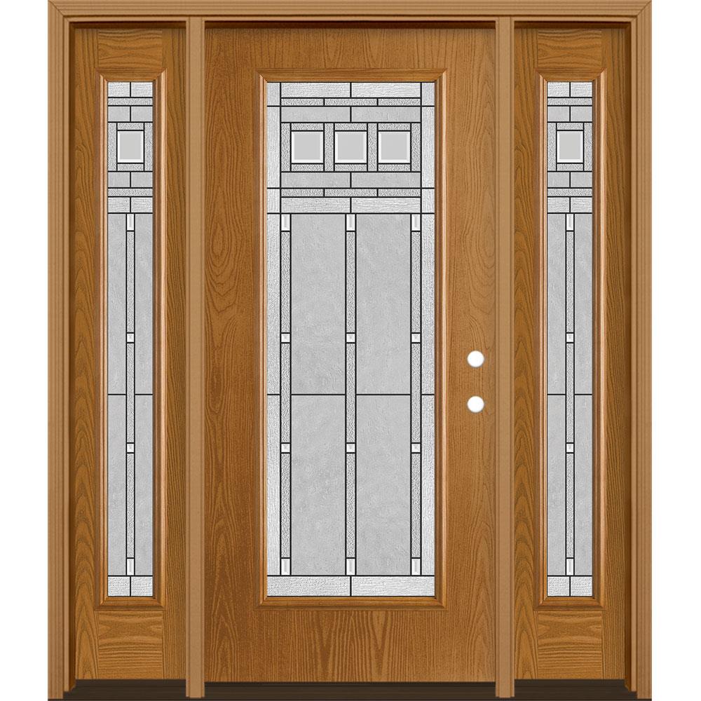 Masonite Craftsman 64 In X 80 In Fiberglass Full Lite Left Hand Inswing Oak Crest Stained