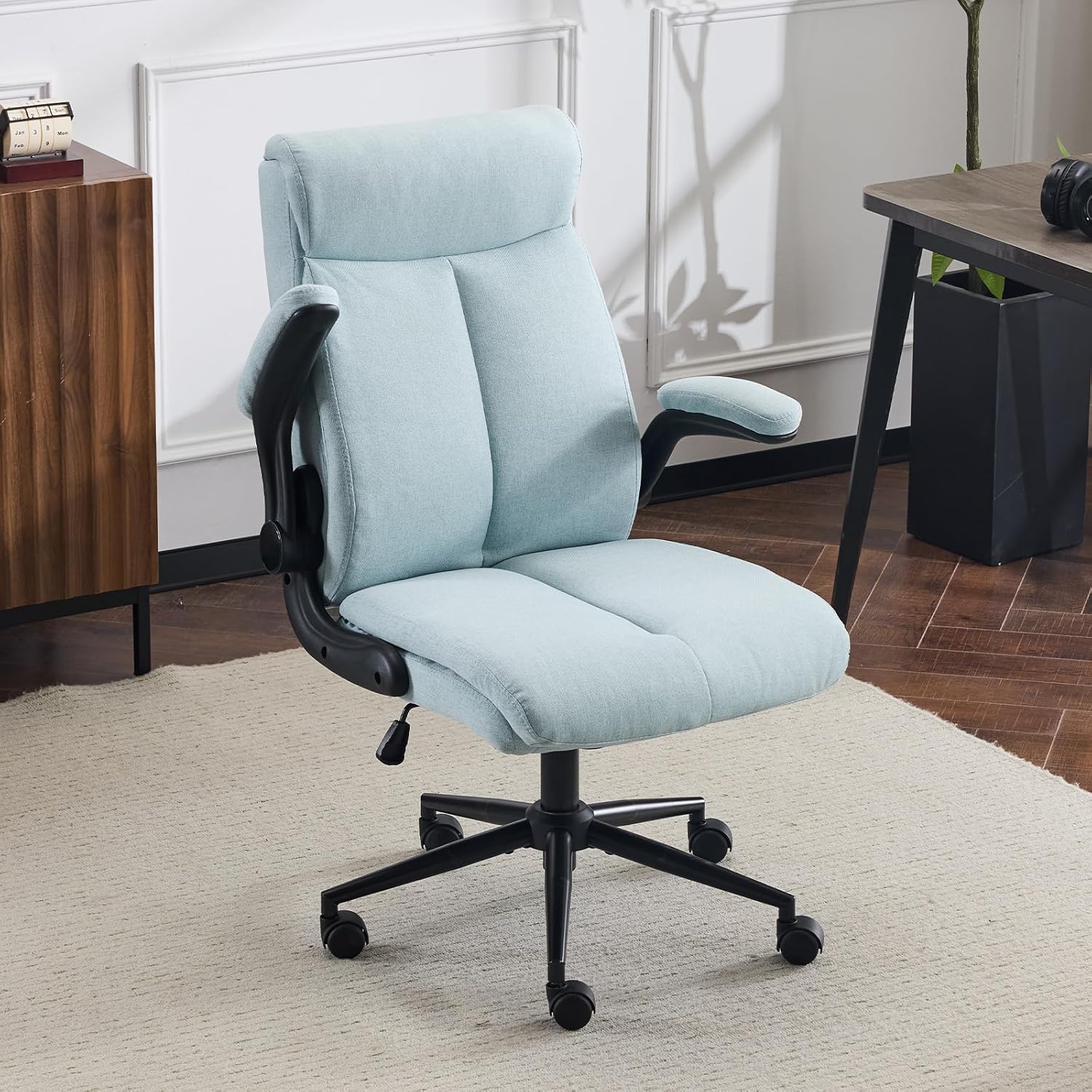VINGLI G98000790 Rolling Ergonomic Office Desk Chair with Padded Flip up Arms  360  Swivel High Back Executive Computer Chair with Wheels for Game Home Small Space  Study Room  Reading Room  Linen Light Blue