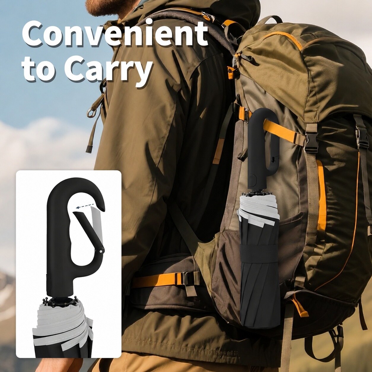 Vrbgify Travel Umbrella with Carabiner Handle Windproof Large Portable ...