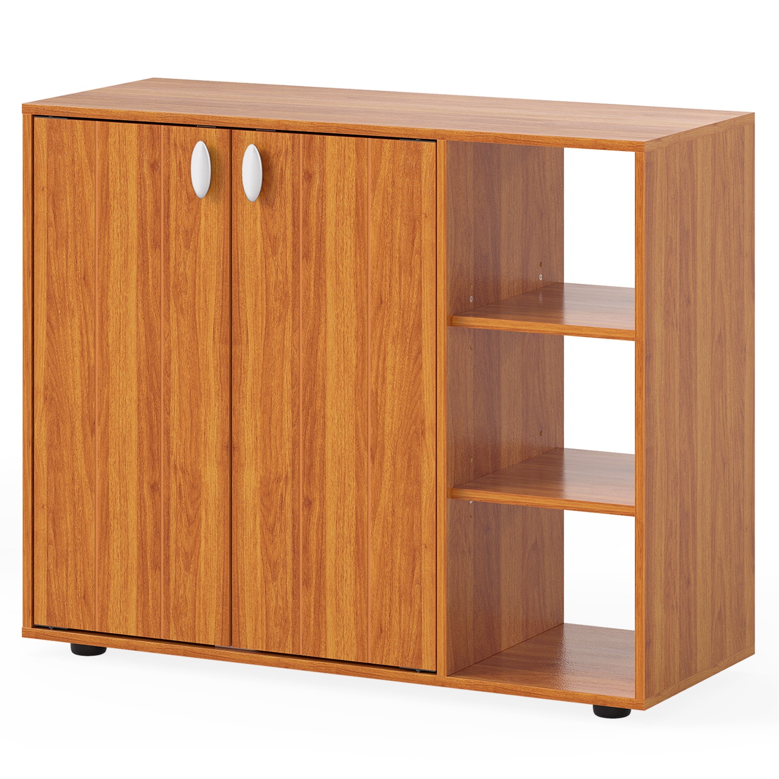 SUGIFT 31.5-in x 12-in x 25.5-in 3-Tier Shoe Storage Cabinet With Doors Adjustable Open Shelves Entryway Organizer Shoe Cabinet