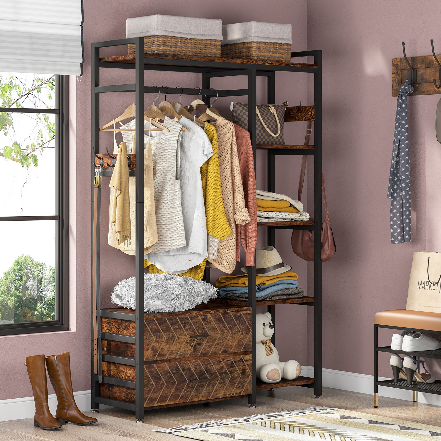 Tribesigns Free-Standing Closet Organizer,Heavy Duty Clothes Rack