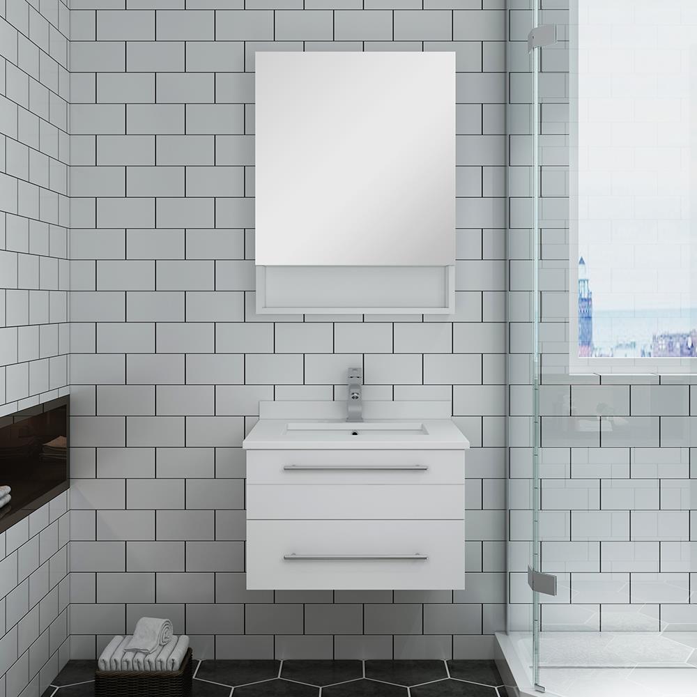 White Quartz Stone Wall Mounted Vanity Set with Medicine Cabinet