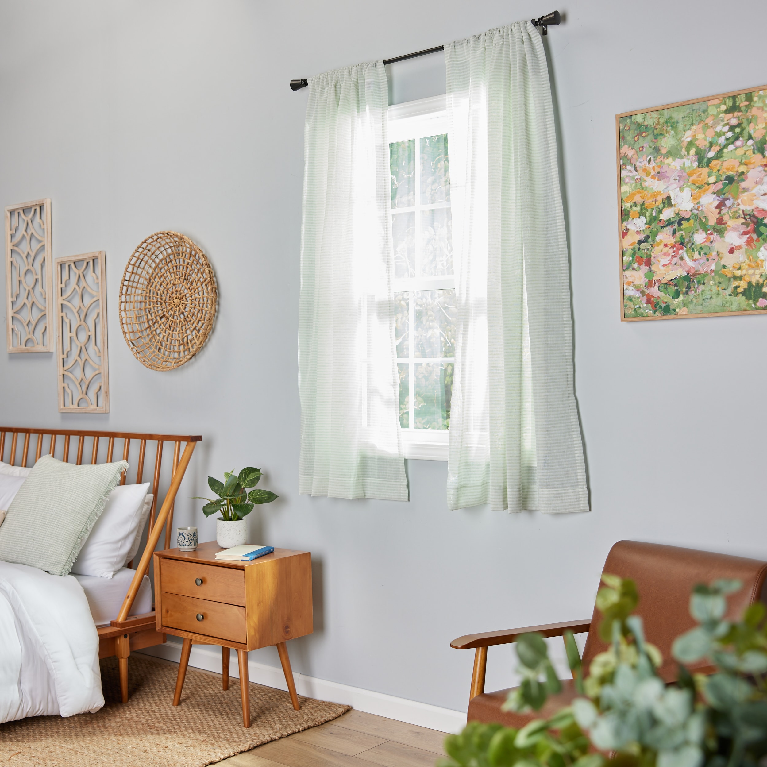 allen + roth 4140883 63-Inches Seagreen Striped Light filtering Rod pocket Single curtain panel