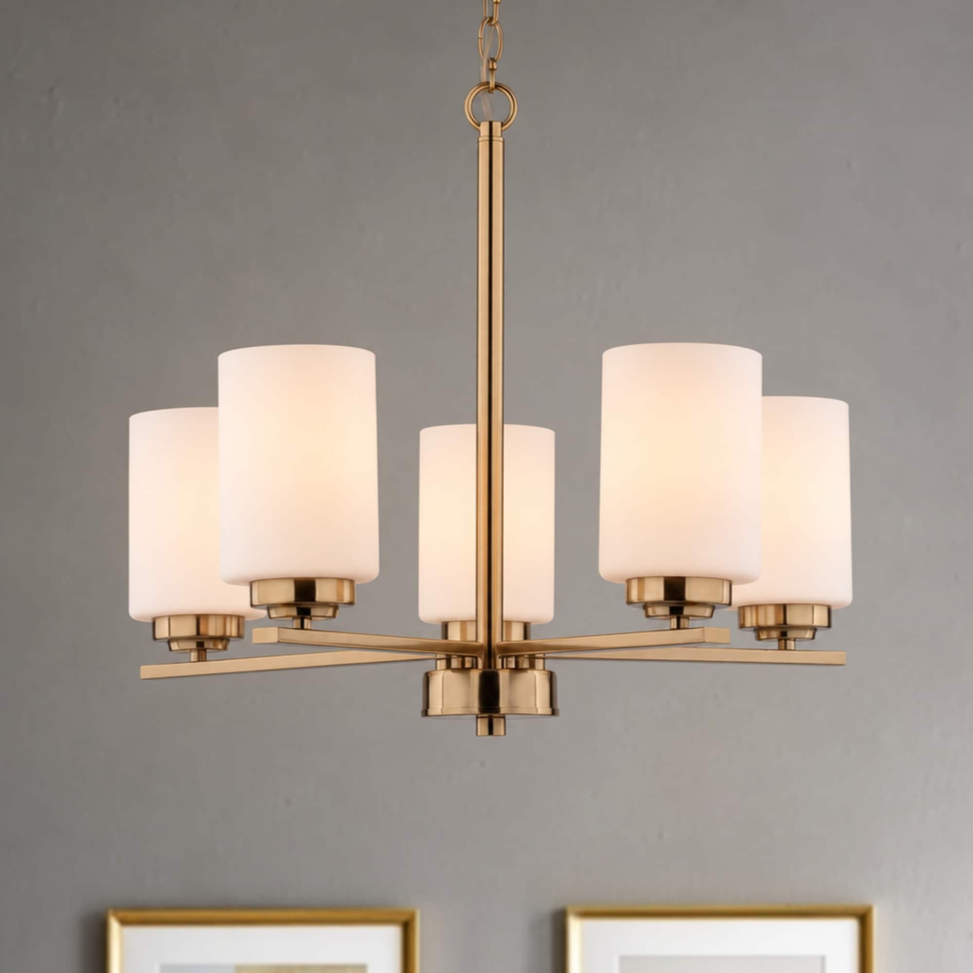 Cascadia Park Ridge 5 -Light Satin Gold Tinted glass Steel Chandelier