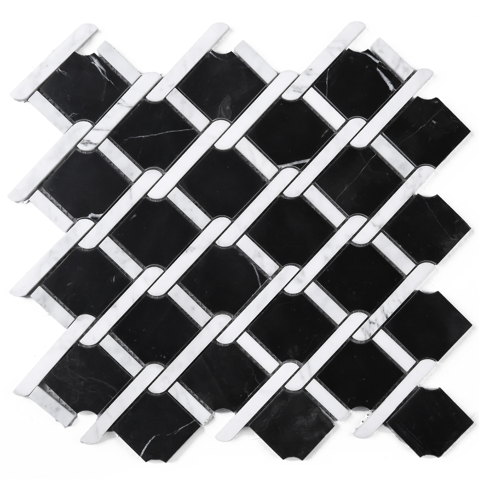 Essential Tile Nerra White and Gray 12.01-in x 13.78-in Polished Geometric Marble Mosaic Tile ( 11.5-sq ft Carton ) #LO-NEA-2