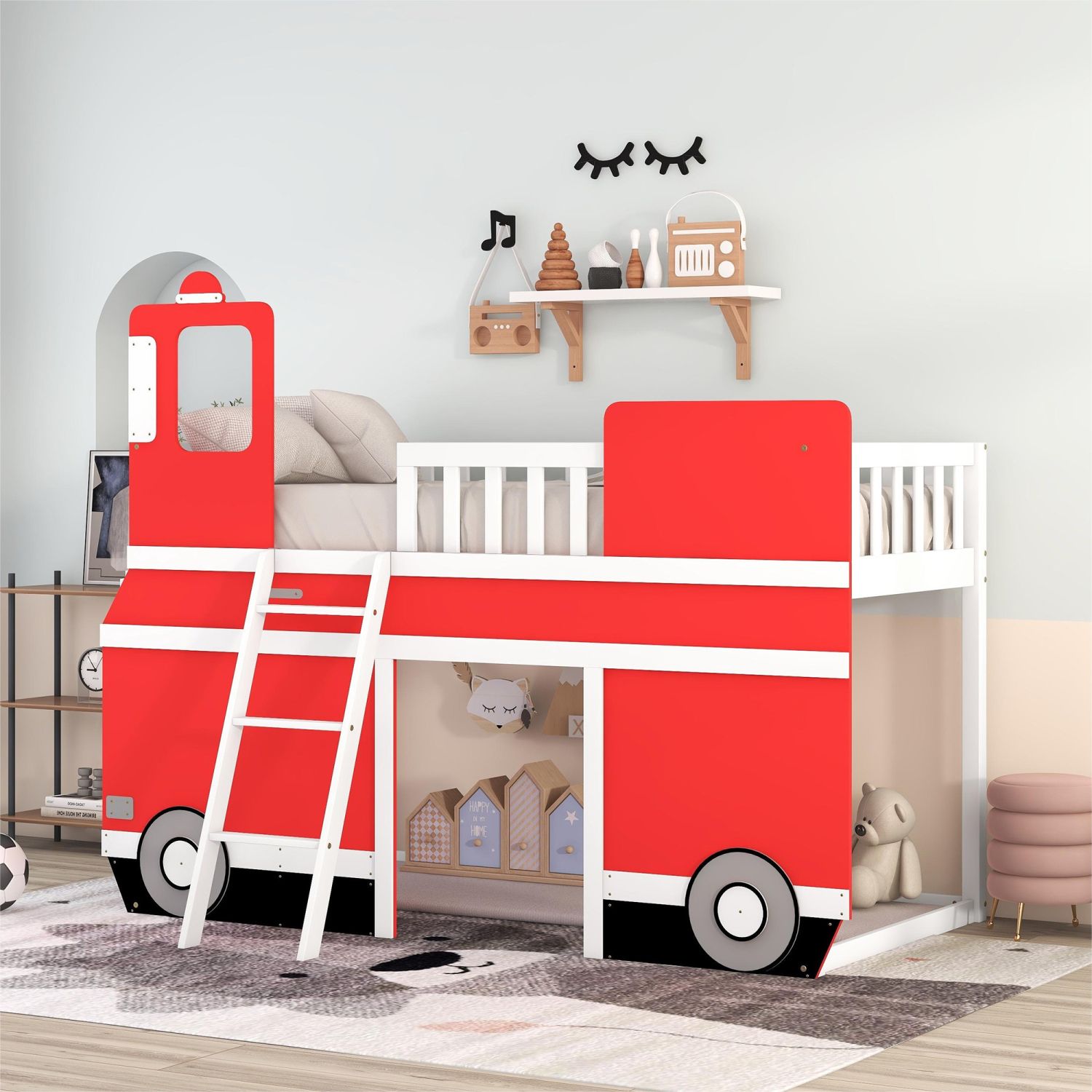 JASMODER GX001703AAJ Red Twin Composite Platform Bed with Storage