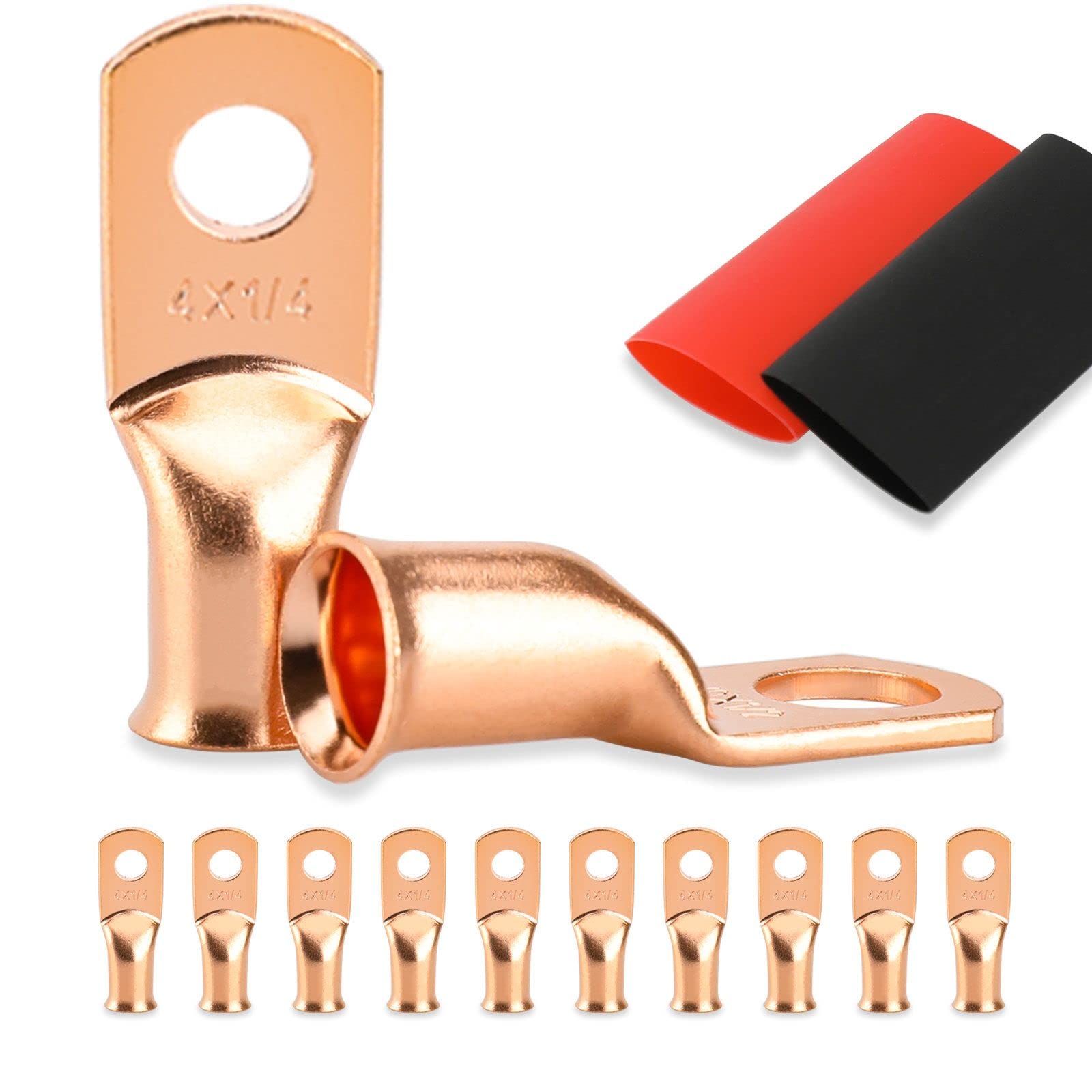 Afoxsos  10PCS power cell Cable Ends 4 Gauge Wire Connectors 1/4 Copper Wire Lugs with Heat Shrink Tubing durable home and garden accessory