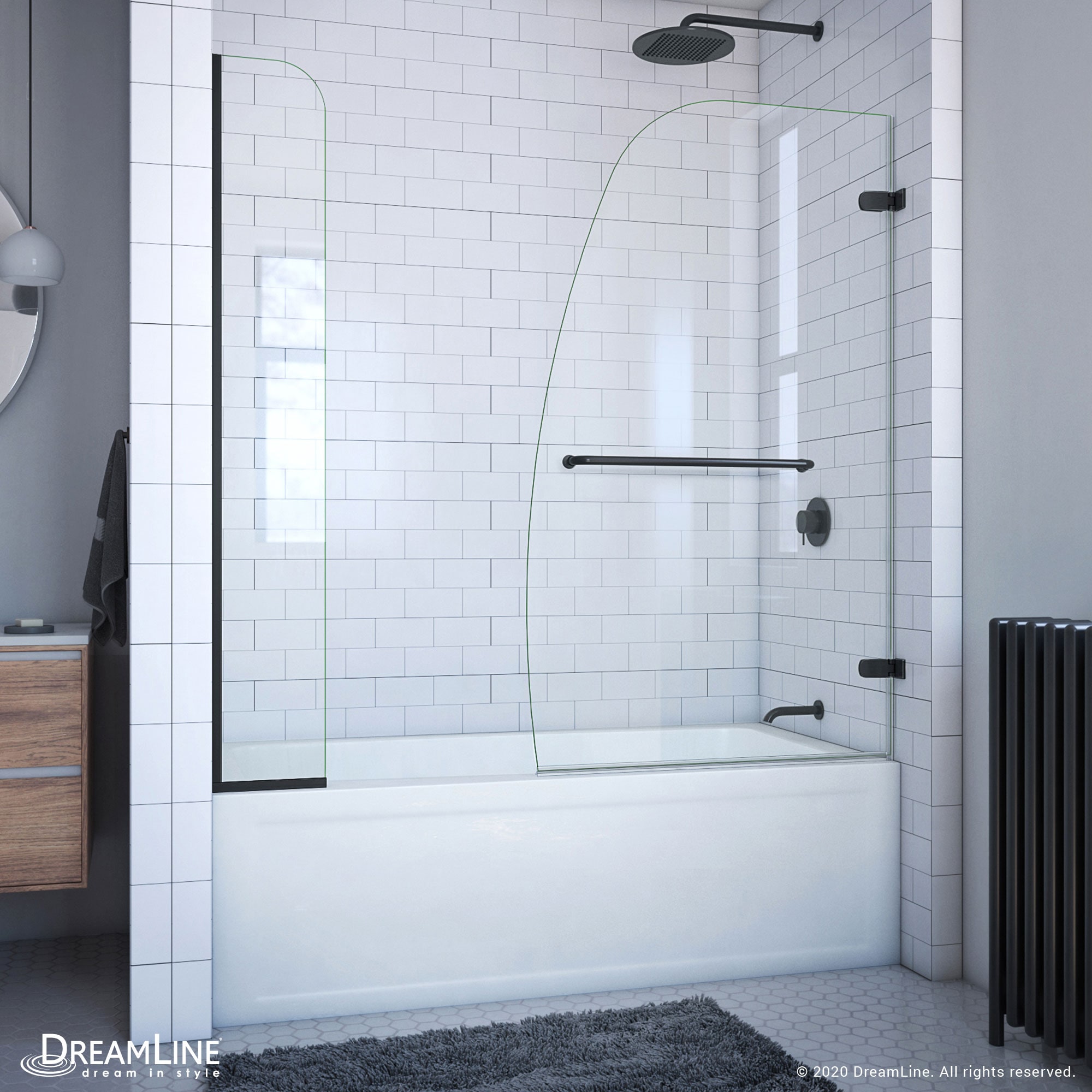 DreamLine SHDR3534586EX09 Aqua Uno Matte Black 56-in to 60-in W x 58-in H Frameless Hinged Bathtub door