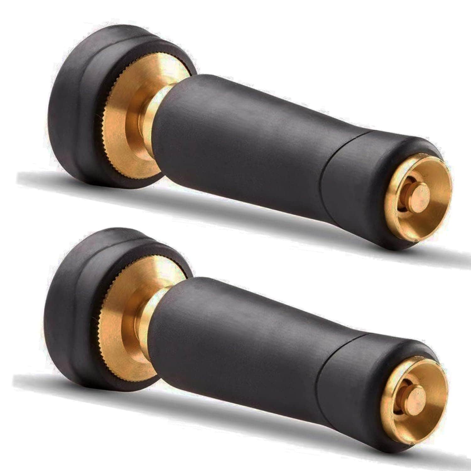 Angel Sar - 2-Pack Brass Adjustable Garden Hose Nozzle with Rubber Grip for Lawn Yard