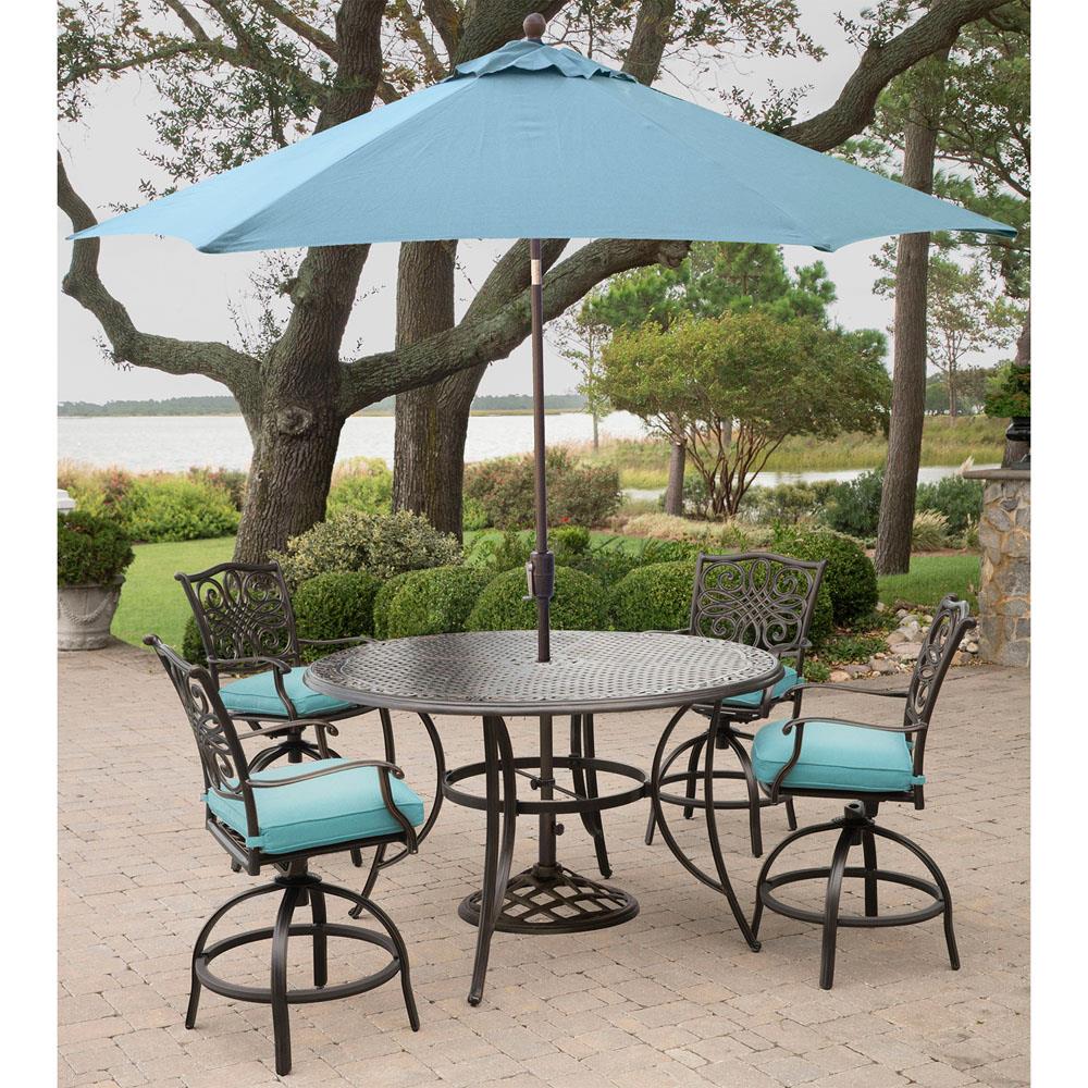 Hanover Traditions 5-Piece Bronze Patio Dining Set with Blue Cushions ...