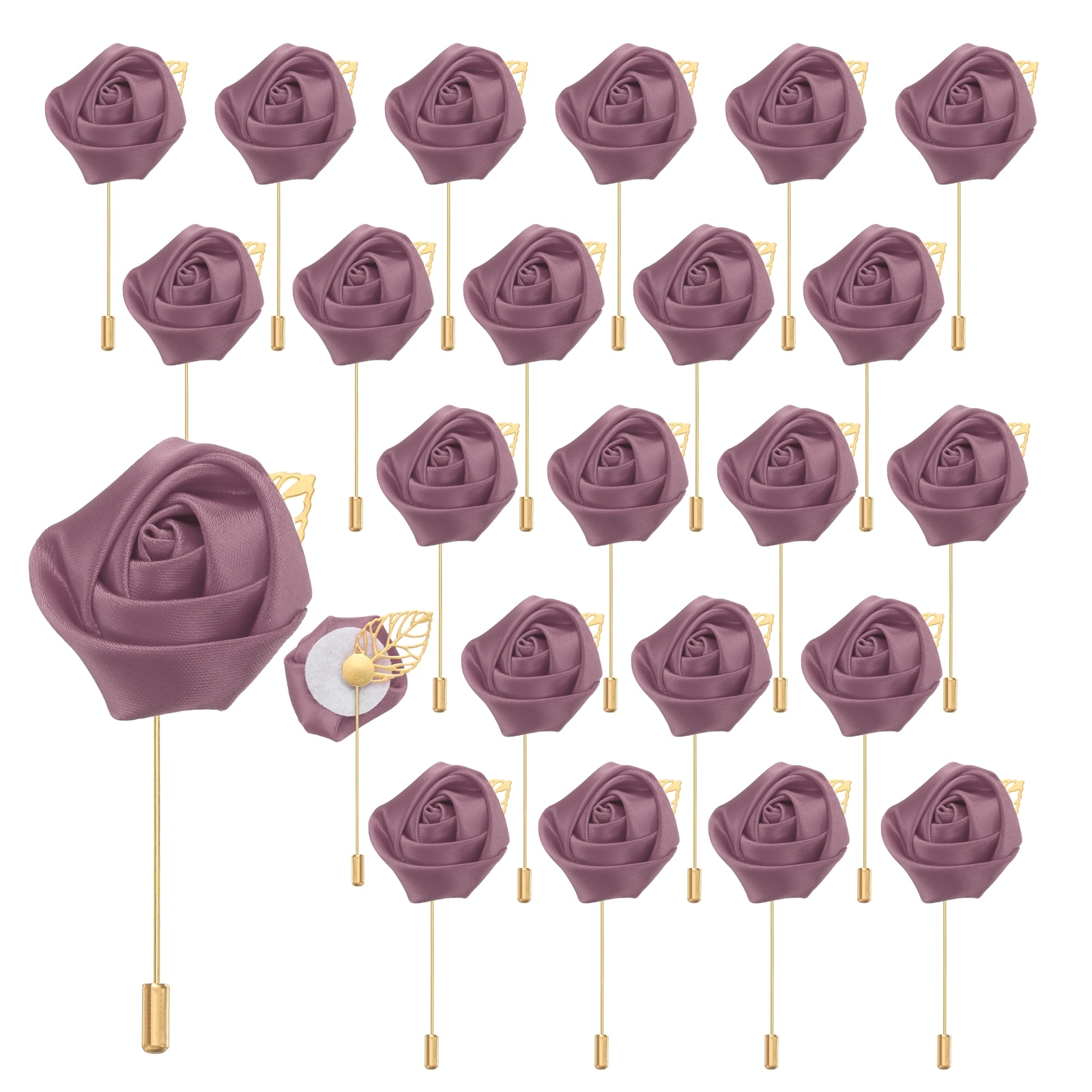 Unique Bargains - 24pcs Soya Red Rose Boutonnieres Flower Buttonholes Pocket Boutonnieres Pins fo...