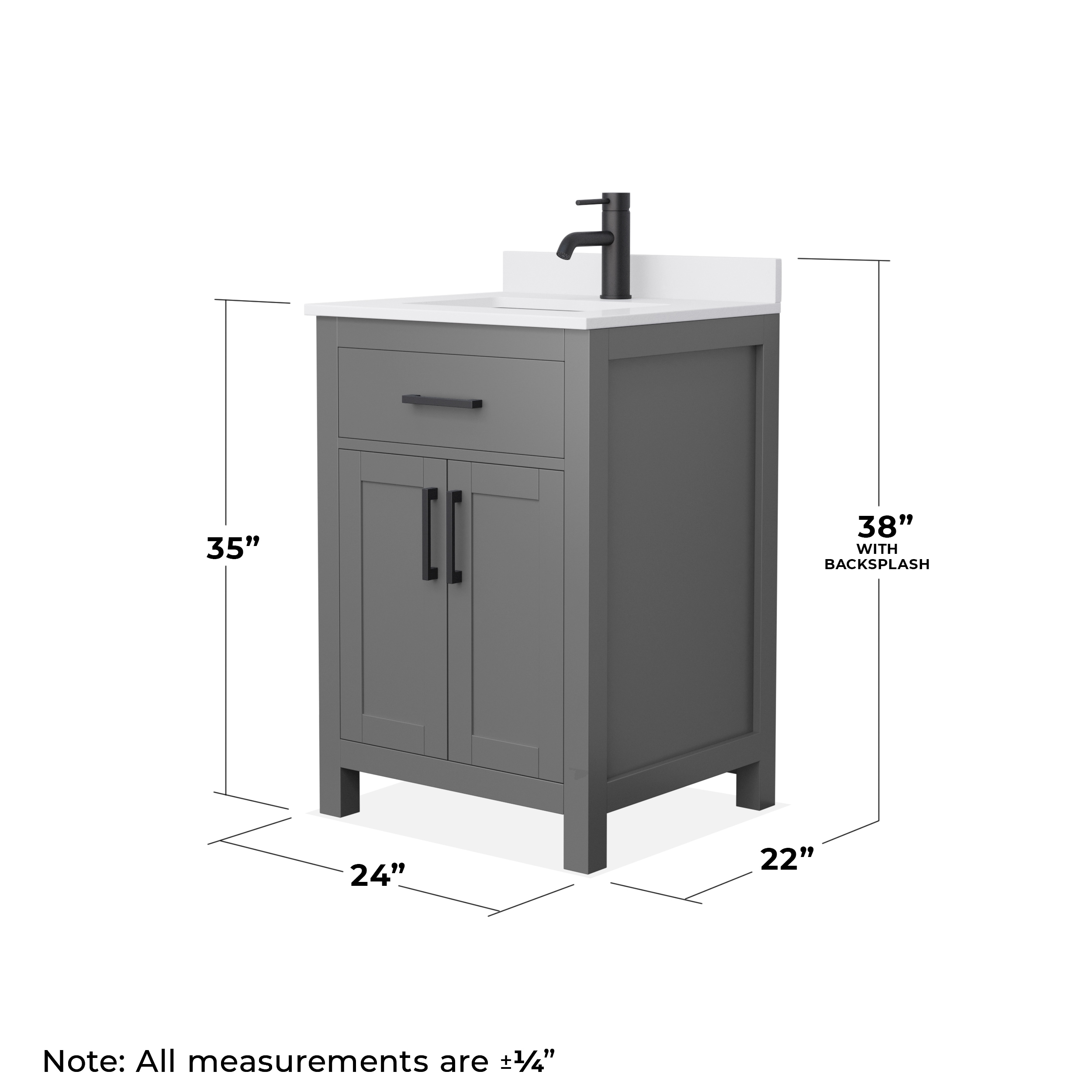 Beckett 24" Dark Gray Freestanding Bathroom Vanity with White Marble Top