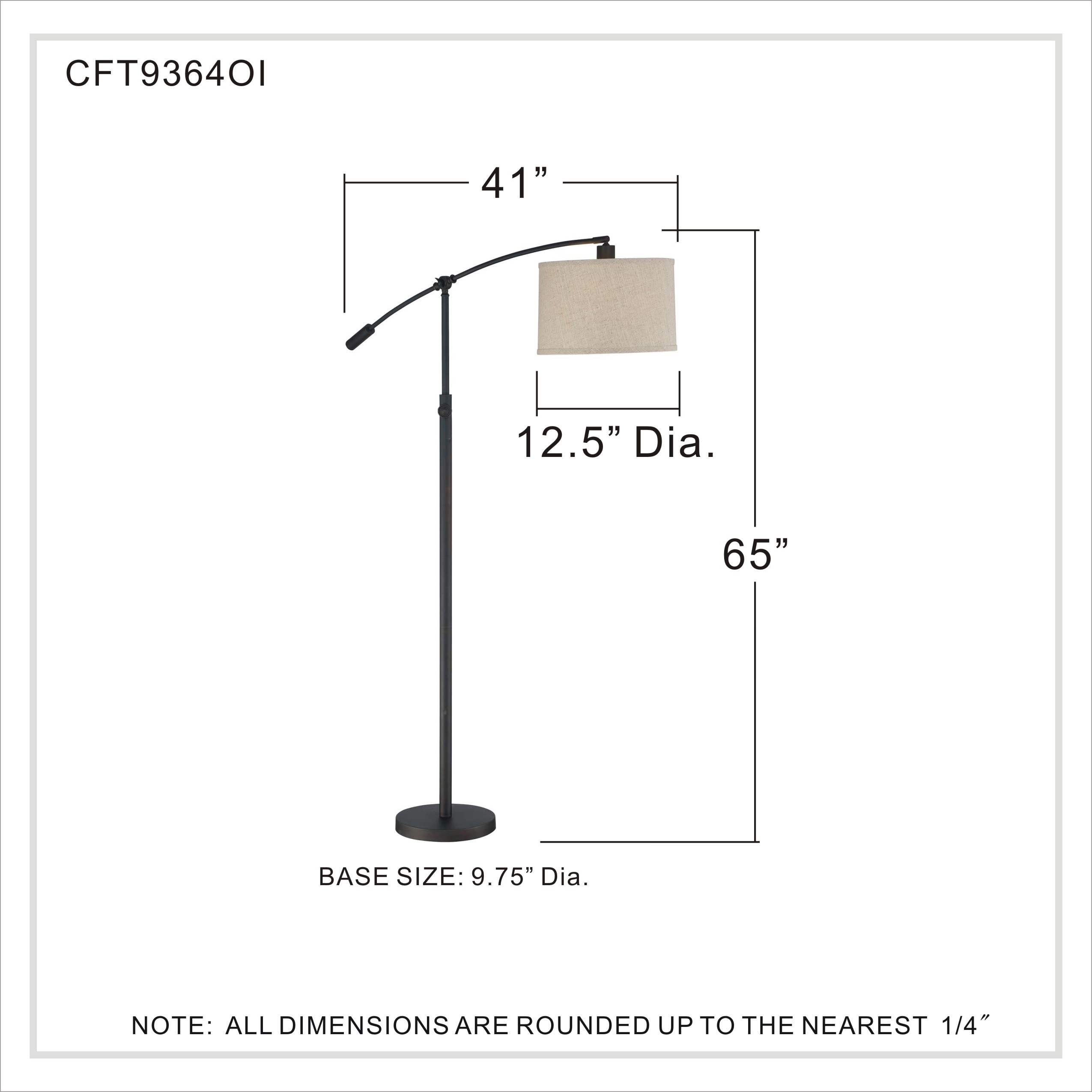 Adjustable Bronze 65" Steel Floor Lamp with White Fabric Shade