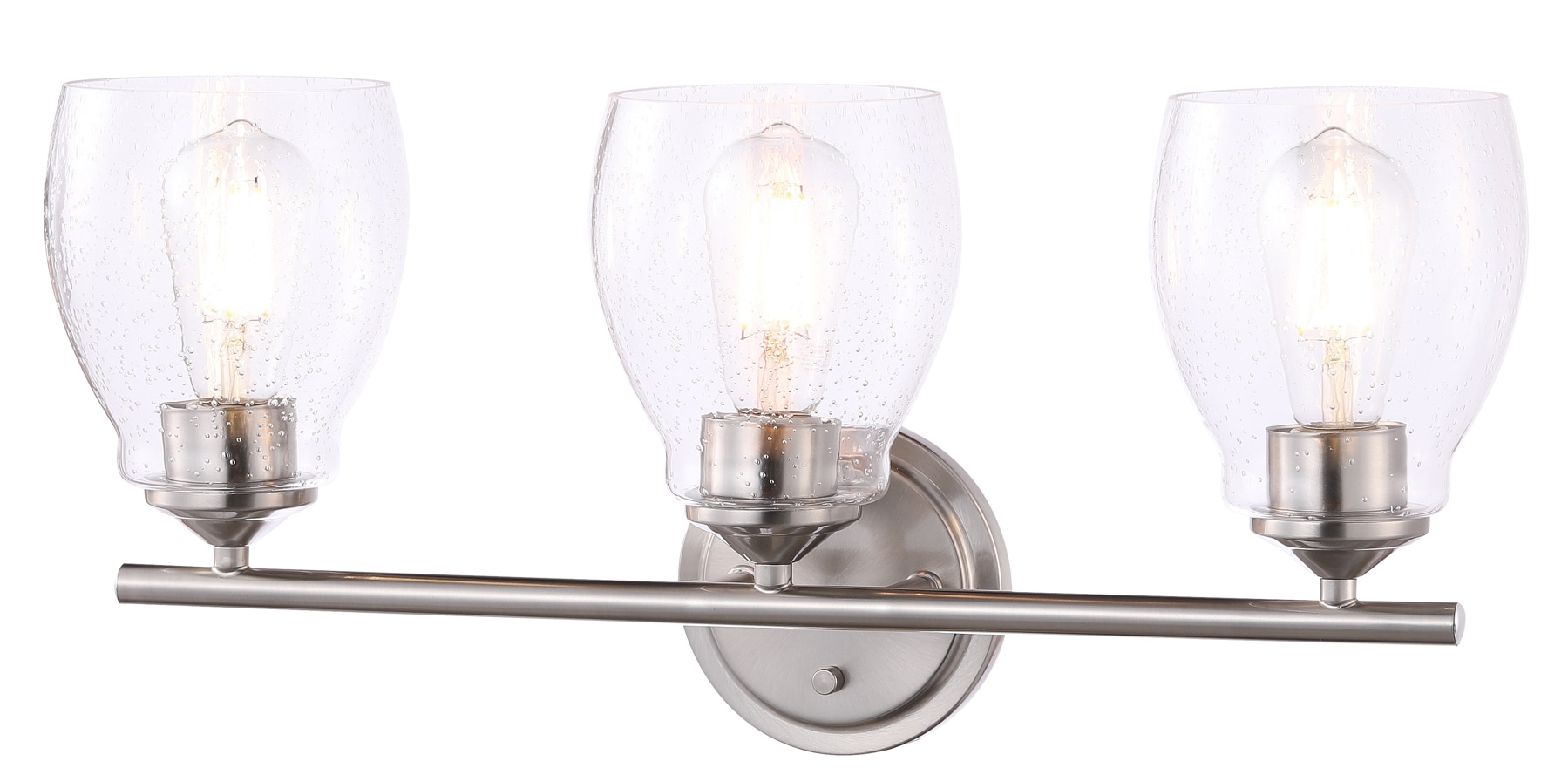 Brushed Nickel 3-Light Dimmable Vanity Wall Lamp with Clear Seeded Glass