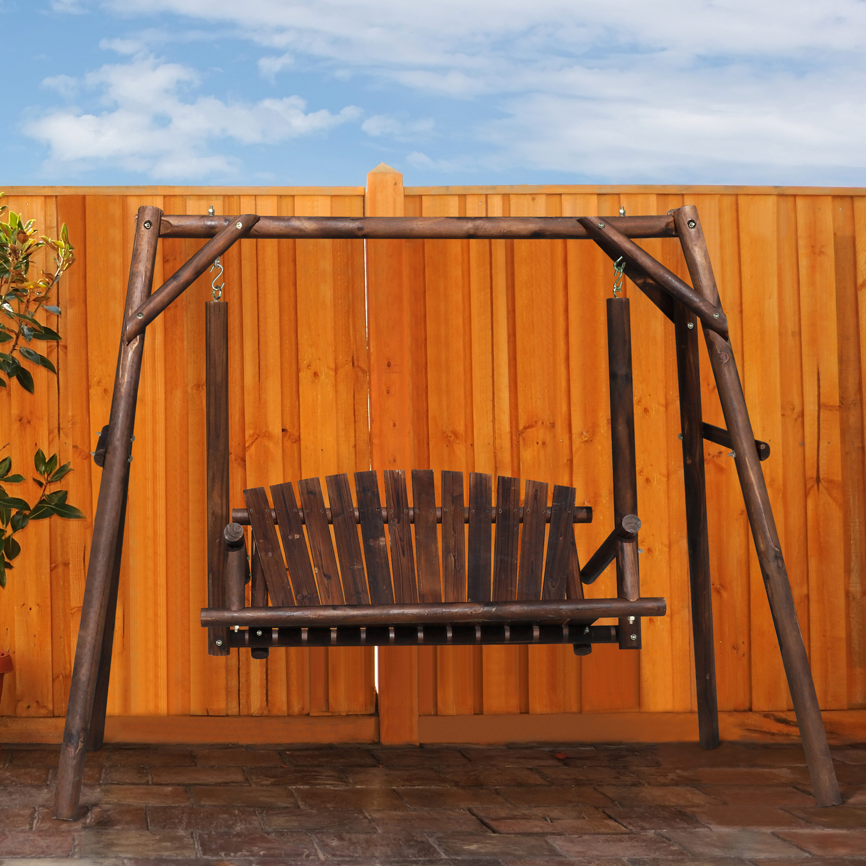 VEIKOUS PG0210-03RT-19 2 -person Rustic Wood Outdoor Swing