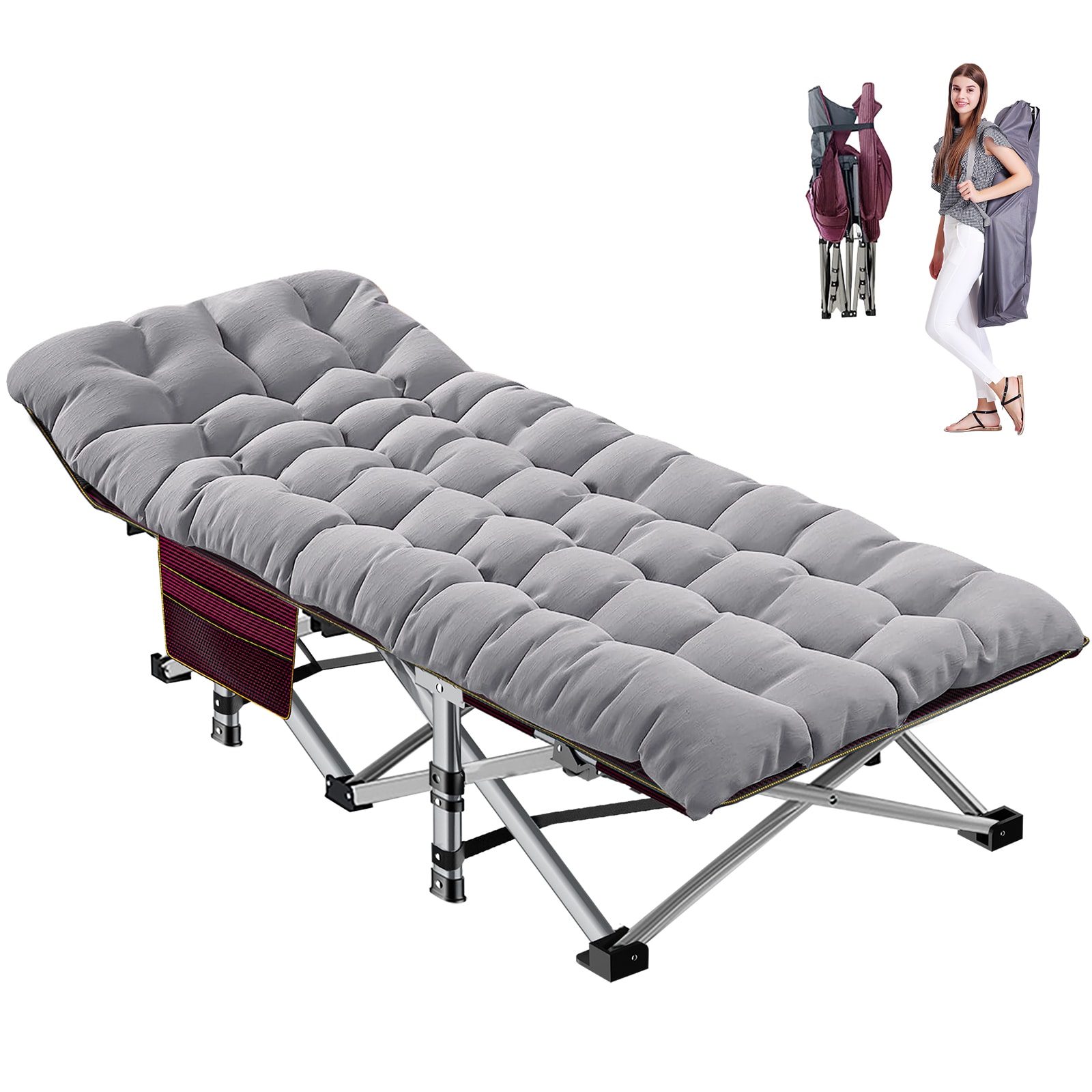 Esazn Folding Camping Cot Folding Polyester 900-lb Capacity )