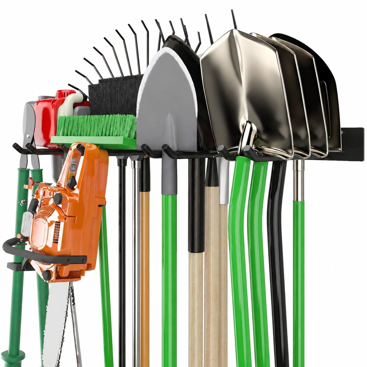 LAIFUCAM  Garage Storage Tool Organizer 2 Pack Heavy Duty Wall Mount Rack with 4 Hooks for Garden Tools and Yard Equipment Max Load 320 Lbs