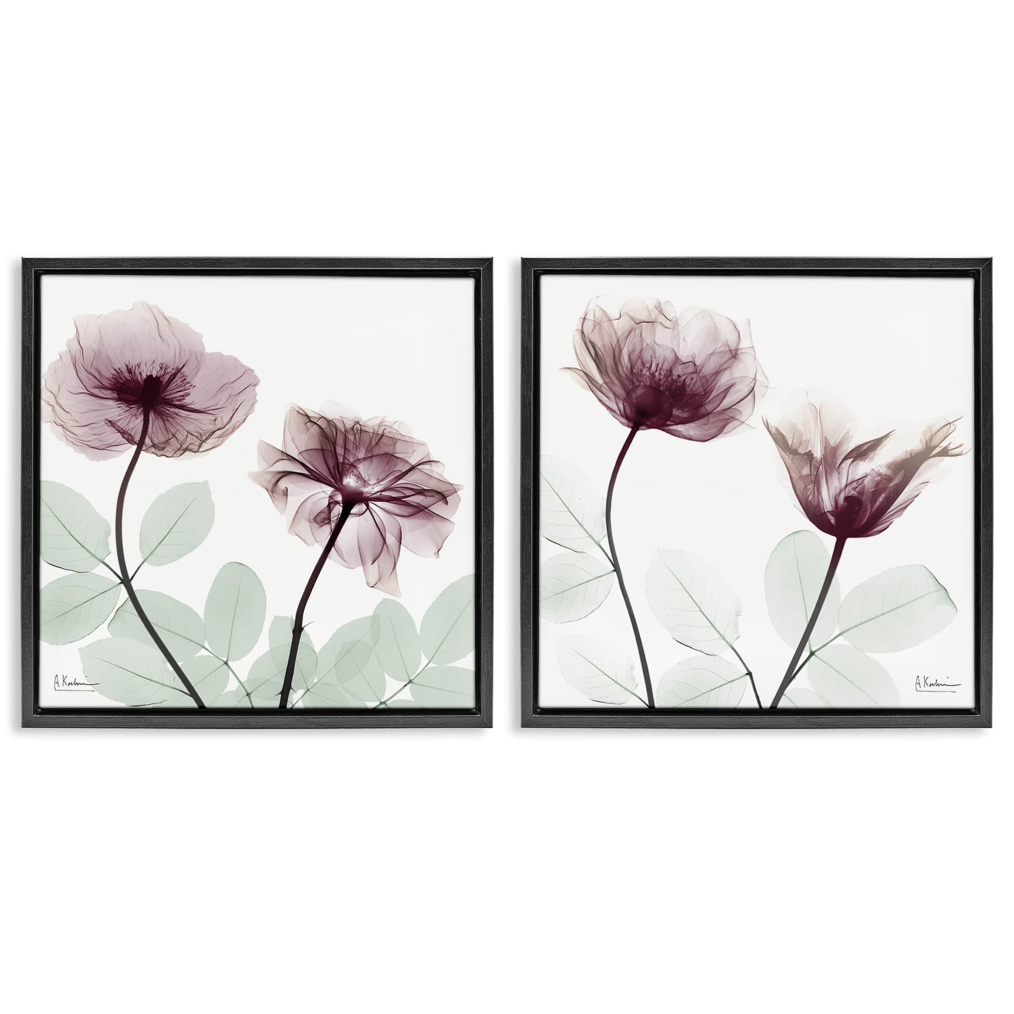 Stupell Industries B2-708-FFB-2PC-24X24 Delicate Mauve Flowers 2pc Floating Frame Set design by Albert Koetsier
