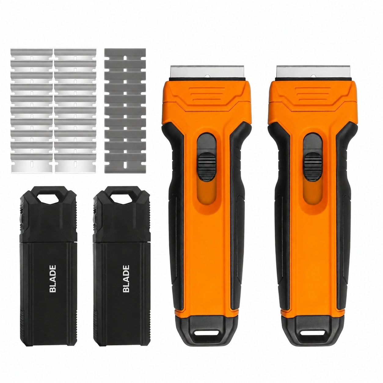 Mikiotto 2 pack razor blade scraper with 4 spare blades in handle storage extra 20 pcs razor blades and 10 pcs plastic blades comfortable grip #LMK0825K054
