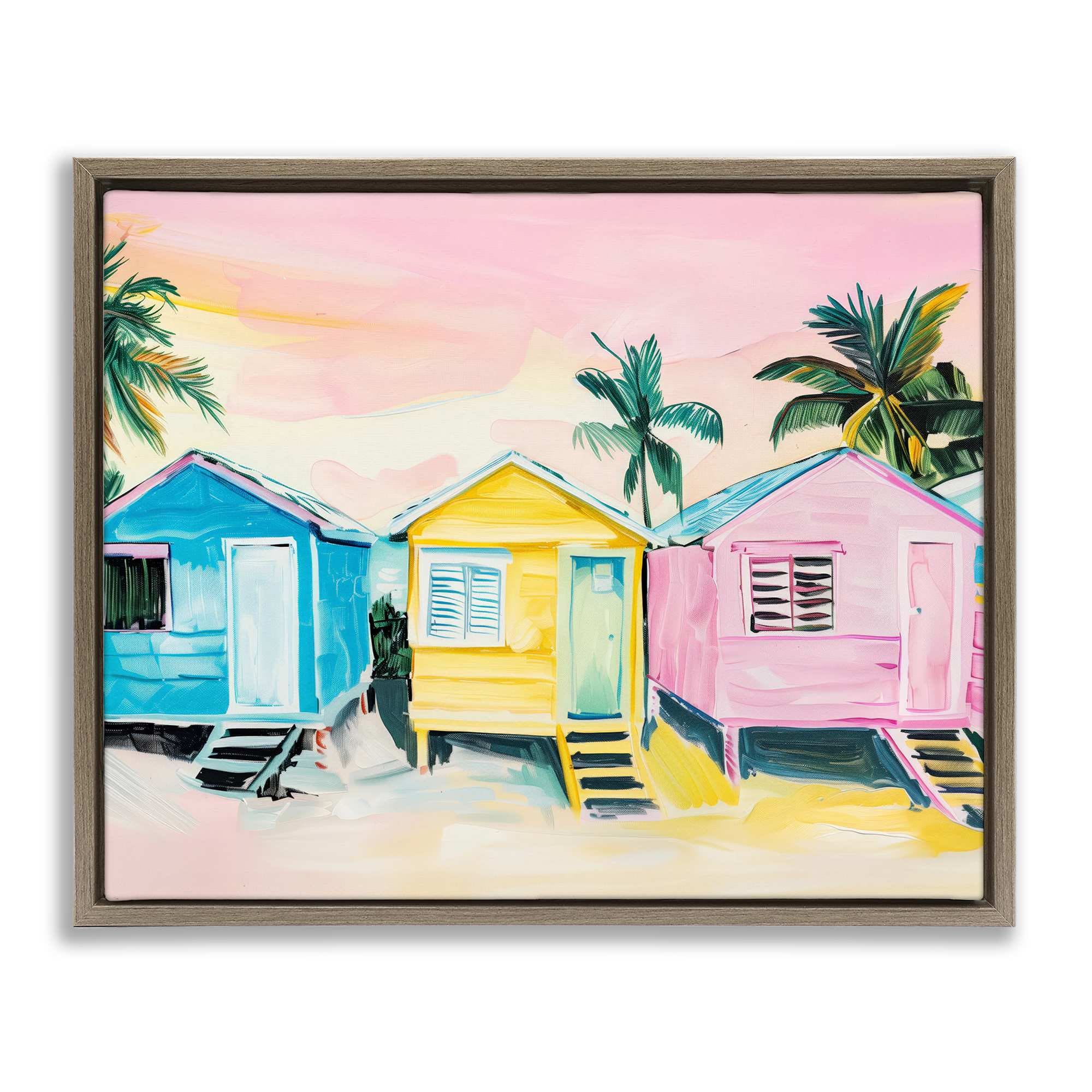 Stupell Industries BT-685-FFE-24X30 Pastel Tropical Beach Cabins Brown Framed Floater Canvas Wall Art By Arlington Prints 31 x 25
