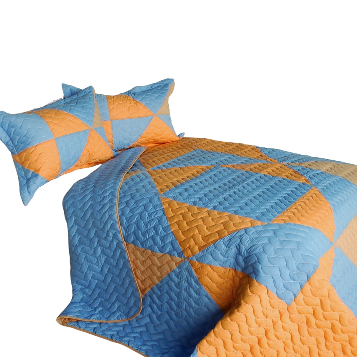 Slickblue D-BC-339 3-Piece Full and Queen Quilt Set with Handmade Vermicelli Quilting Quilted Shams -  Blue