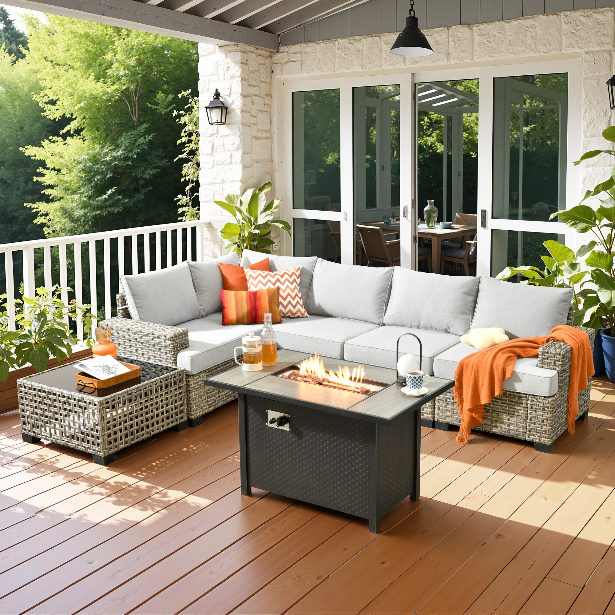 ALTRIGUS 6L-CFP03-TBS407-AL 7 -Piece Wicker Patio Sofa Conversation Set with Light Gray Cushions