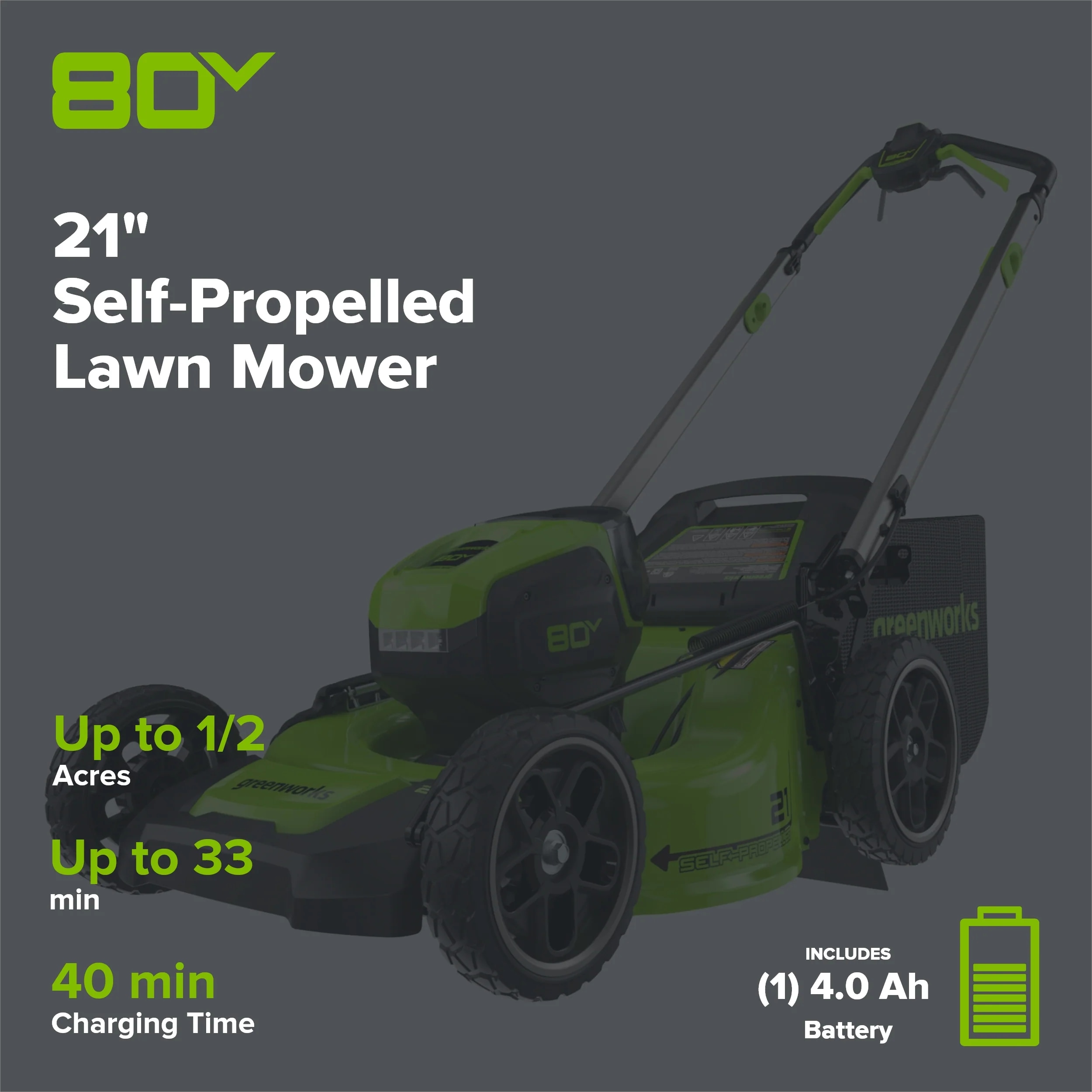 Greenworks 80-Volt 21-in Self-propelled Battery Walk Mower (Battery and Charger Included) Sansujyuku sansujyuku.com