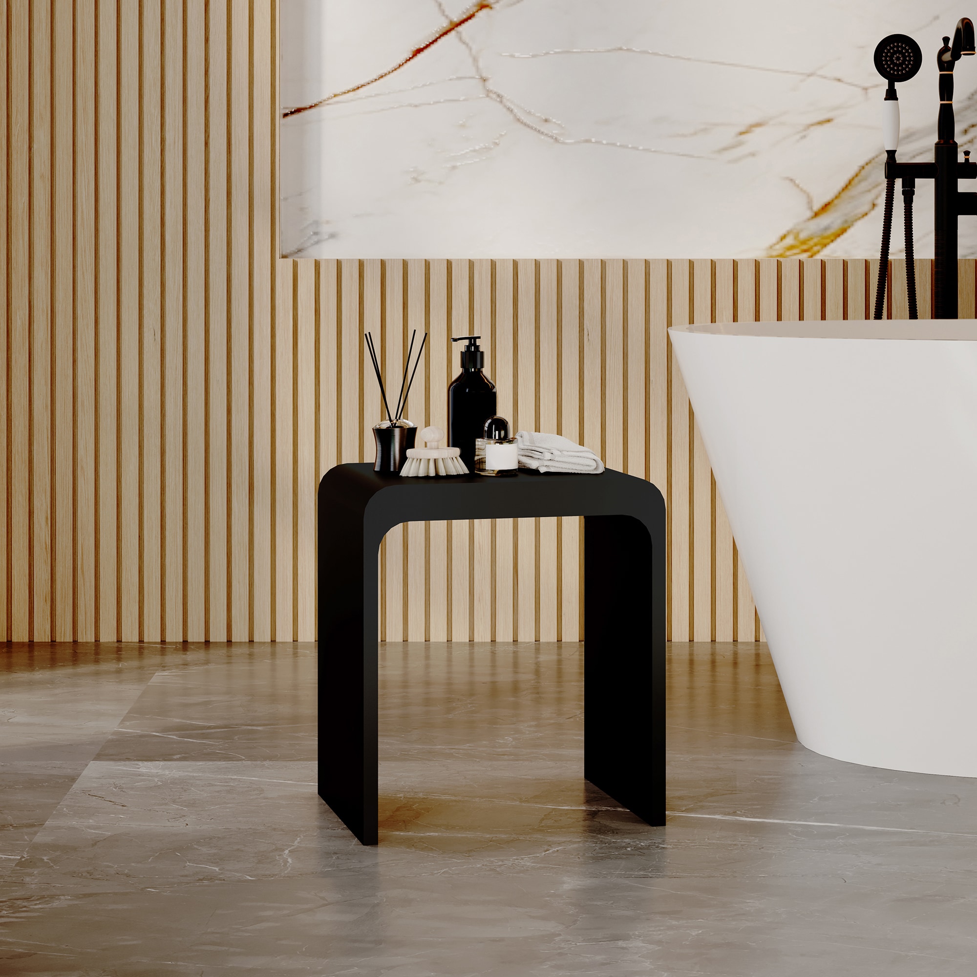 CASAINC 15.6 in W Freestanding Thicken Solid Surface Shower Seat in Black #CA-SPJ09BLACK