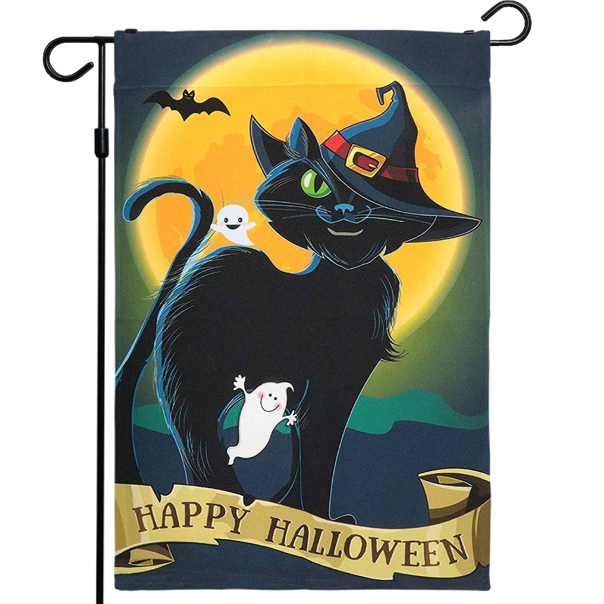 G128 1-ft W x 1.5-ft H Halloween Black Cat Garden flag
