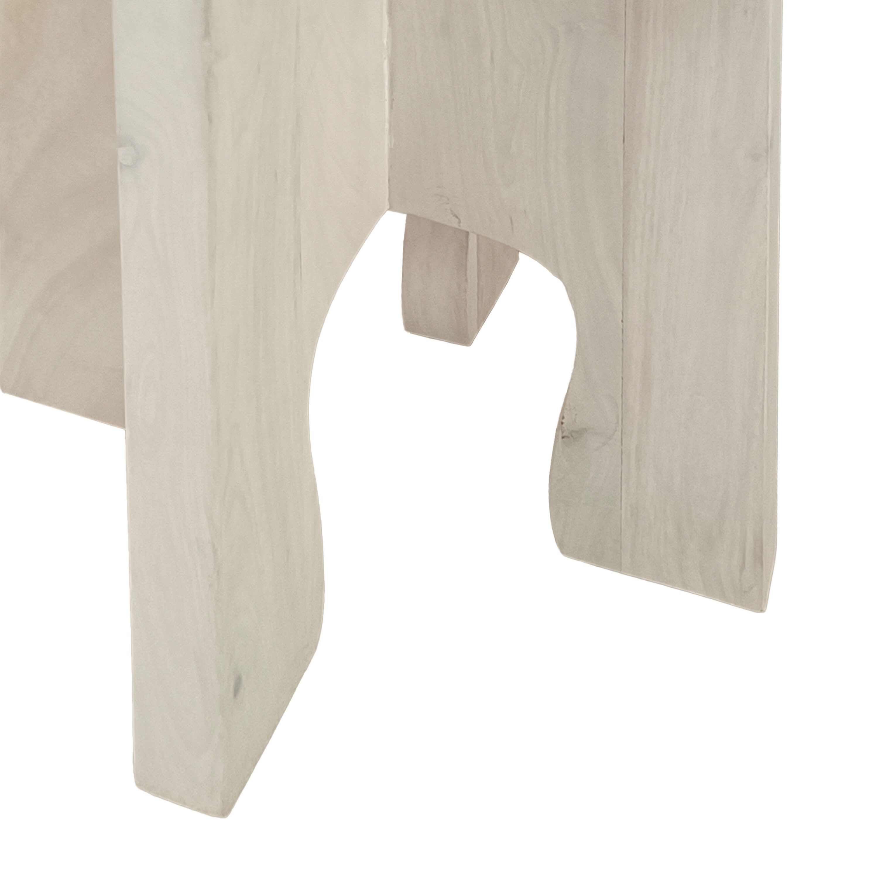 Washed White Mango Wood Round Side End Table, 20" Height