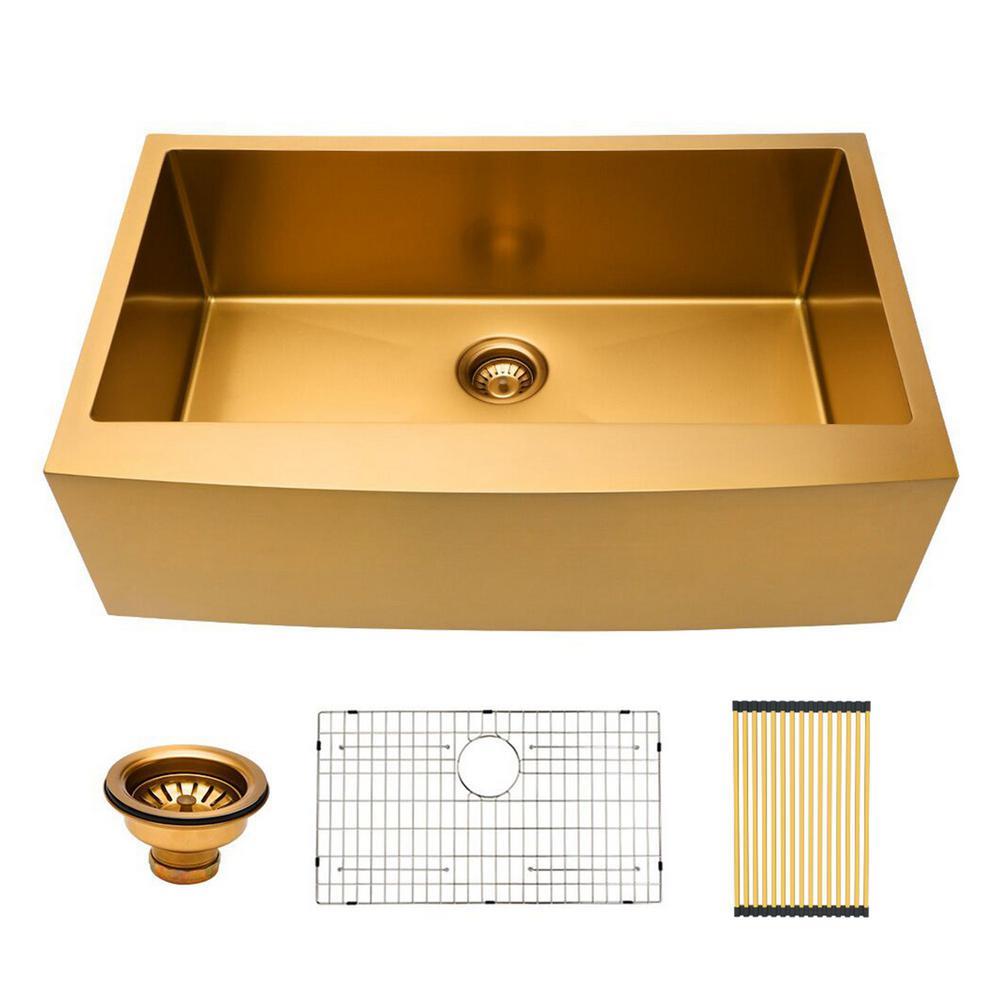 Matrix Decor 33-in matte gold farmhouse sink Undermount 25-in x 34-in ...