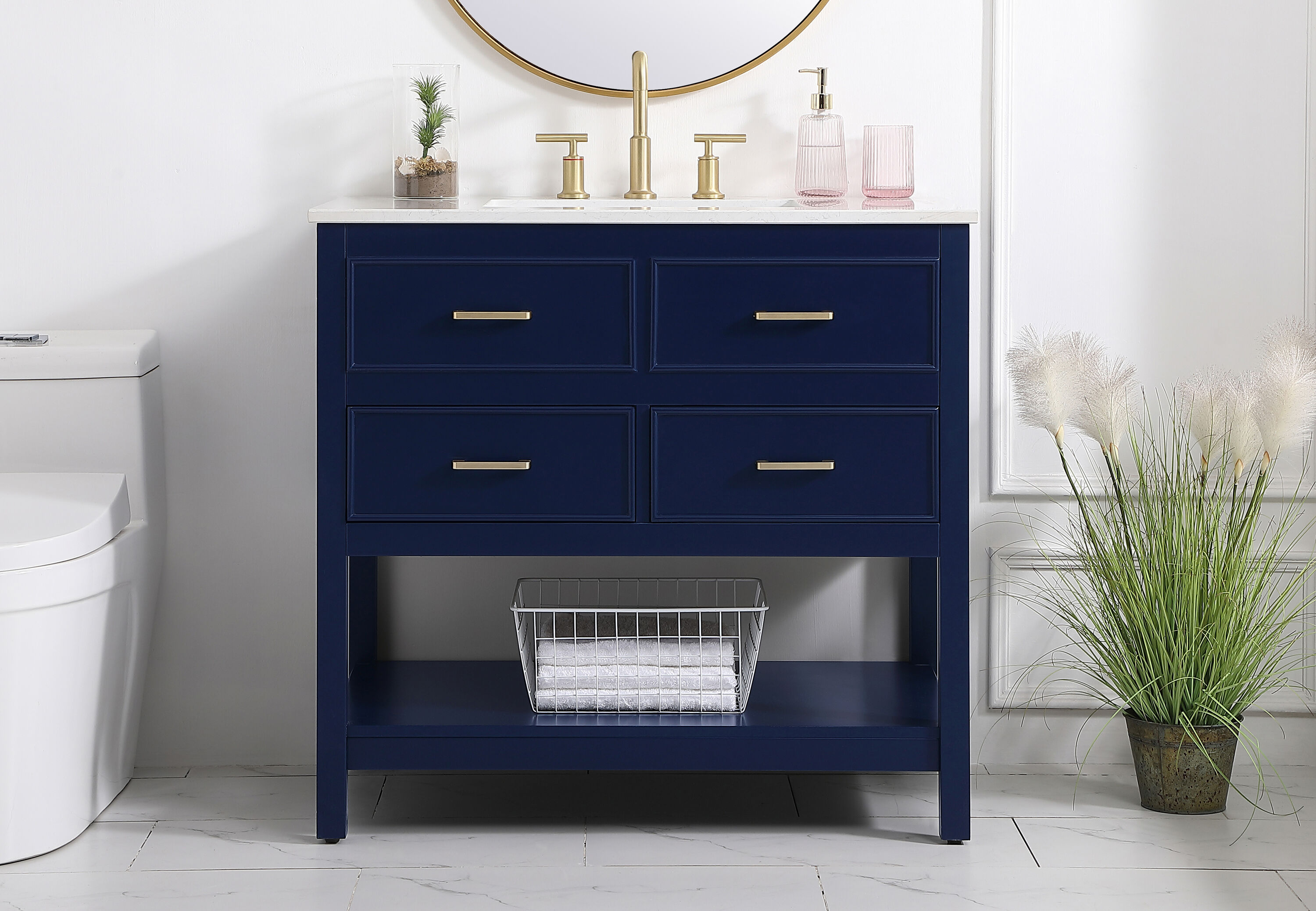 Home Furnishing 36-in Blue Undermount Single Sink Bathroom Vanity with Calacatta White Quartz Top | - Elegant Decor HF57108BL