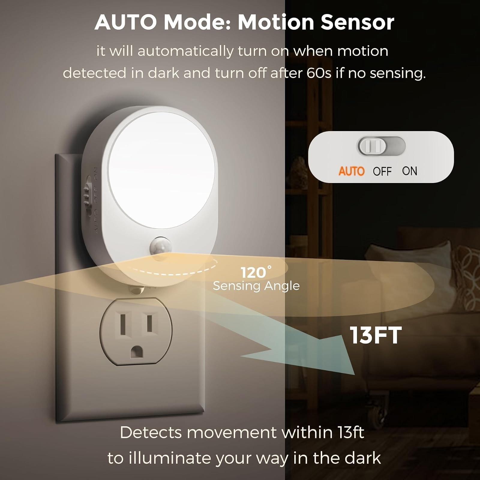 Slagawa Daylight White 2-Pack Plug-in LED Night Light with Motion ...