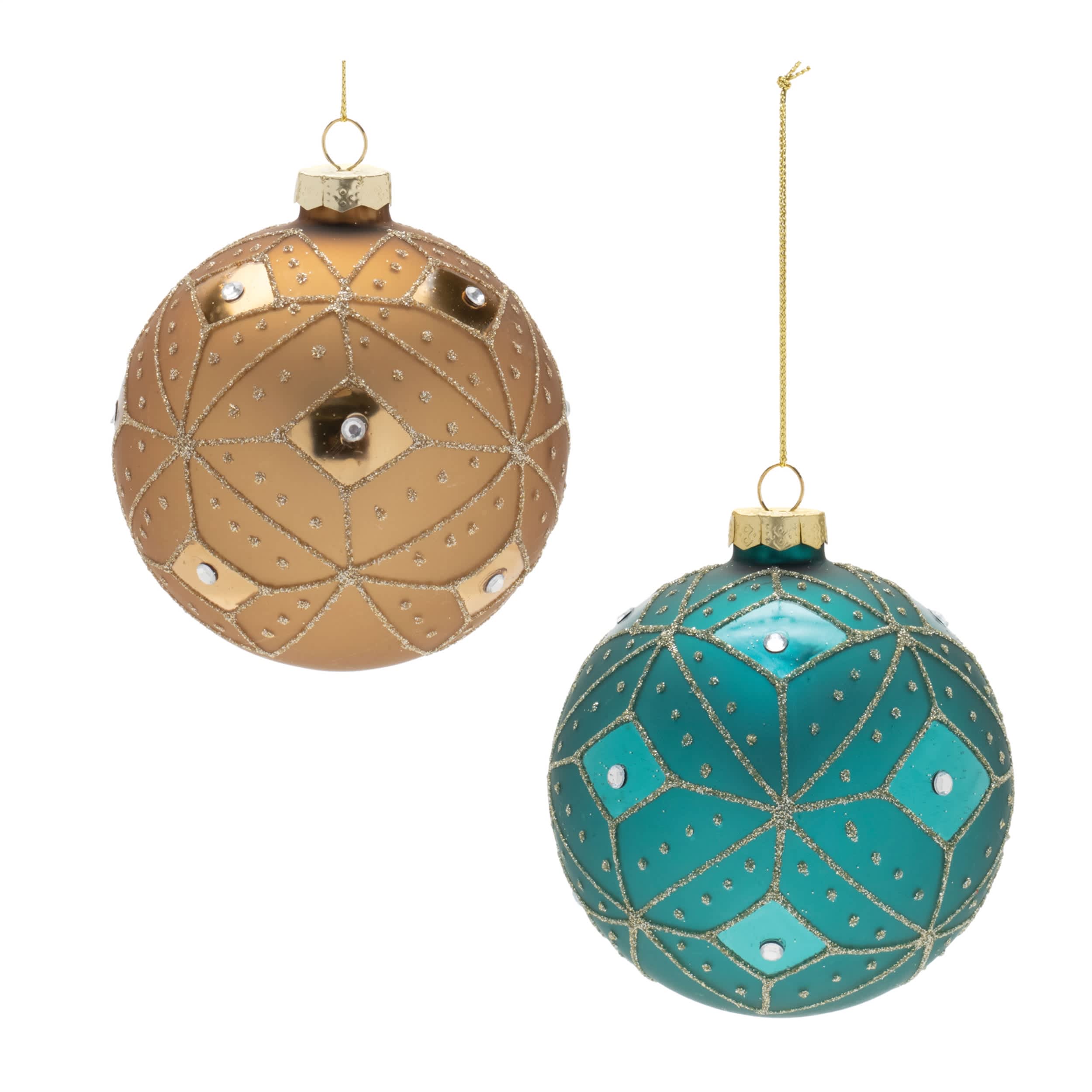 Melrose International Geometric Glittered Glass Ball Ornament (Set of 6)