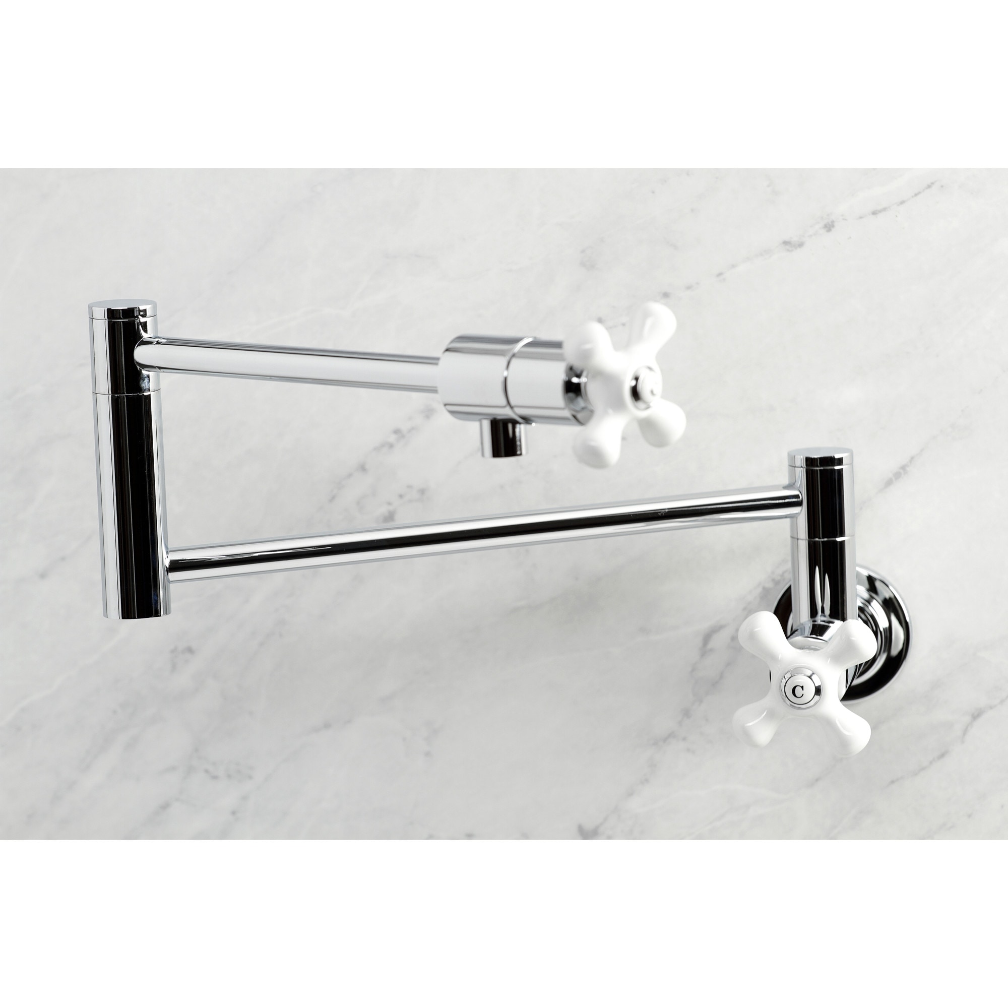 Kingston Brass WLKS4101PX Metropolitan Polished chrome Double Handle Wall-mount Pot Filler Kitchen Faucet with Sprayer