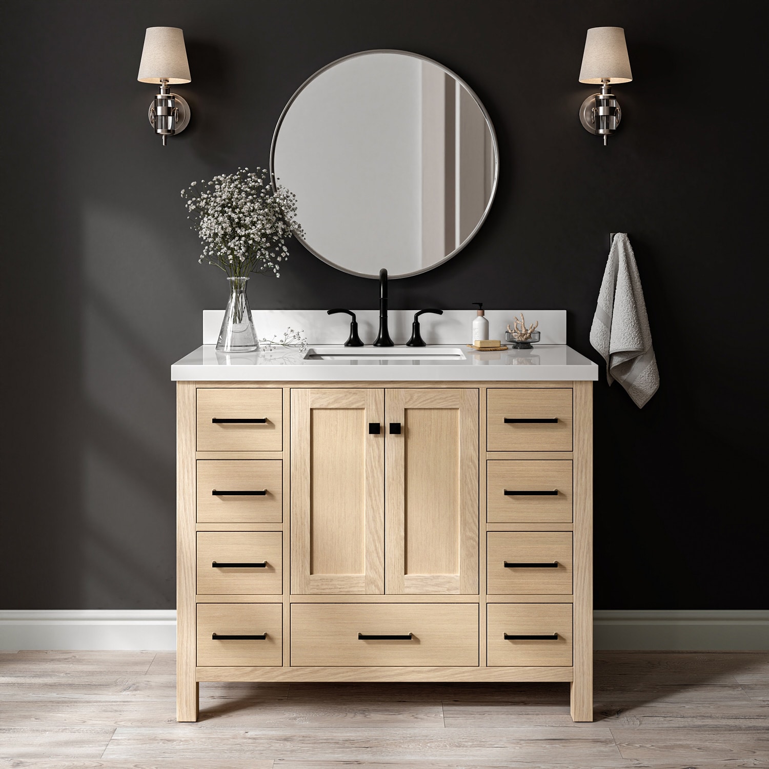 ARIEL Cambridge 42-in Oak Undermount Single Sink Bathroom Vanity with Pure White Quartz Quartz Top