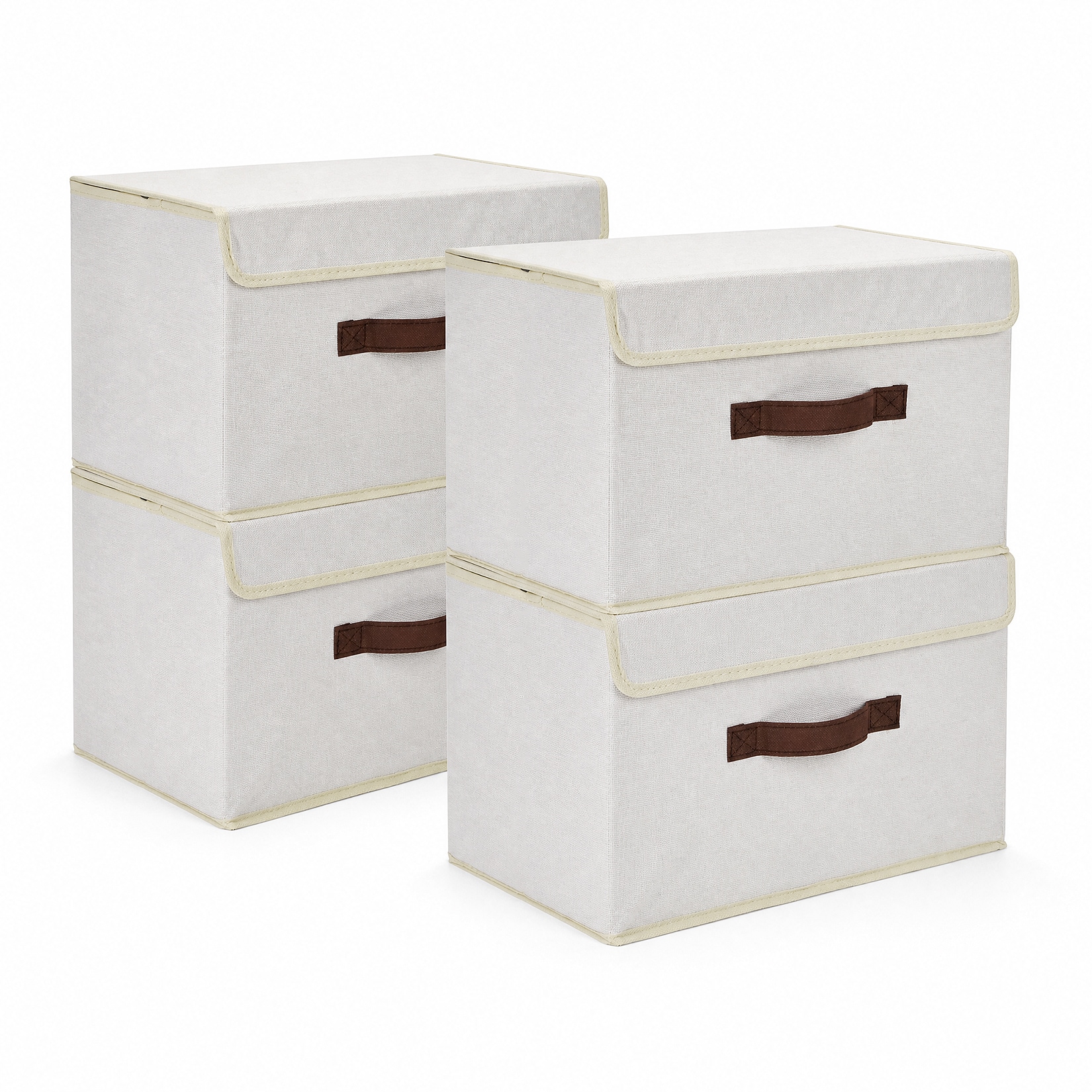 IdealHouse 4 Pack Fabric Storage Bins with Lids Foldable Cloth Storage Boxes with Handles Beige Fabric Closet Organizers 14.96x9.84x9.84 Inch Non Woven Storage Baskets for Clothes Toys