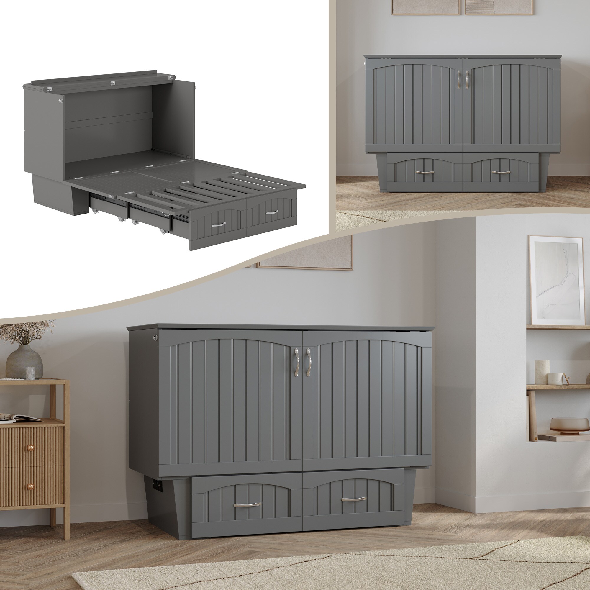 AFI AC593109 Marina No Mattress Grey Full Wood Murphy Bed with Storage