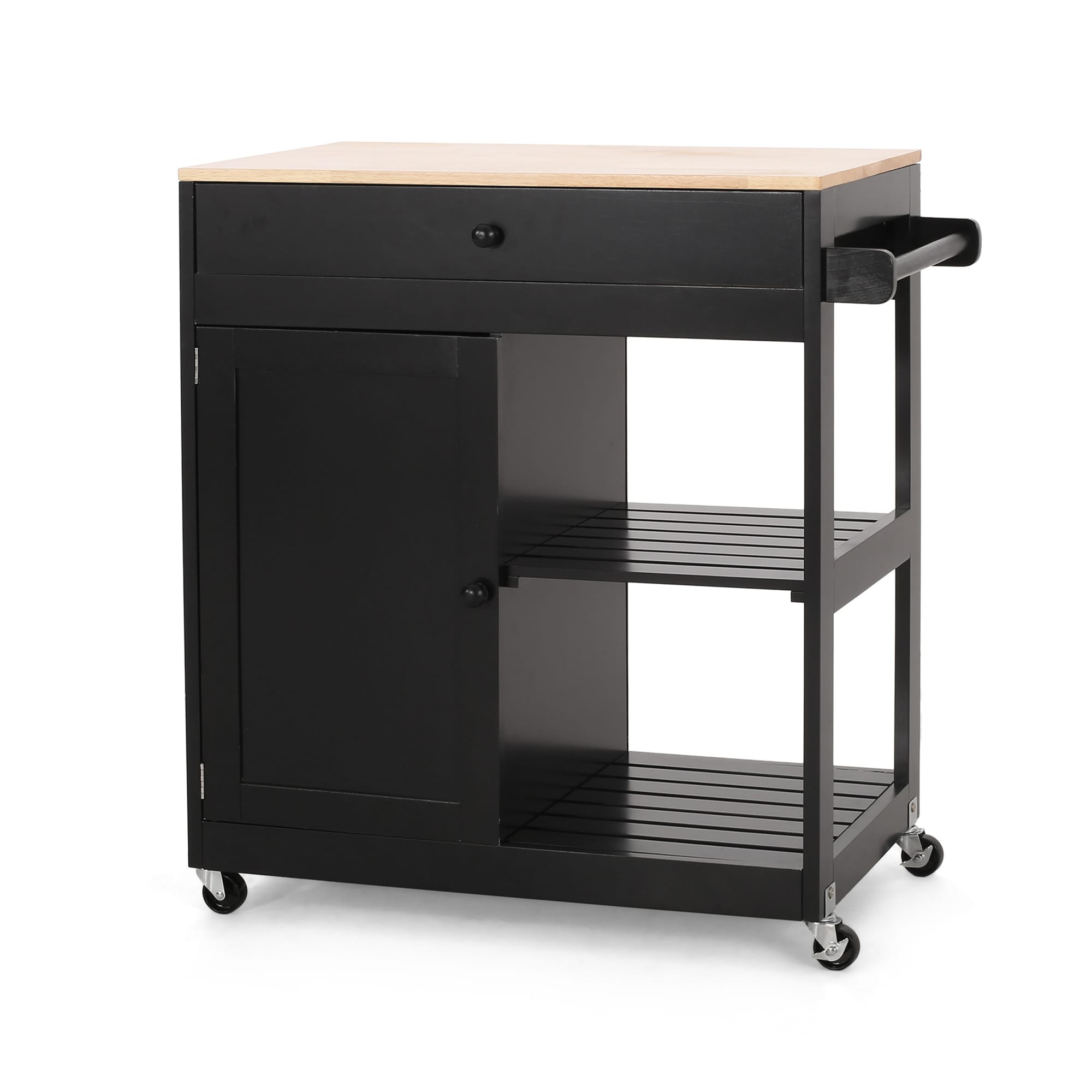 BABOOM Black Wood Base with Wood Top Rolling Kitchen Cart (17-in x 32.5-in x 34.5-in)