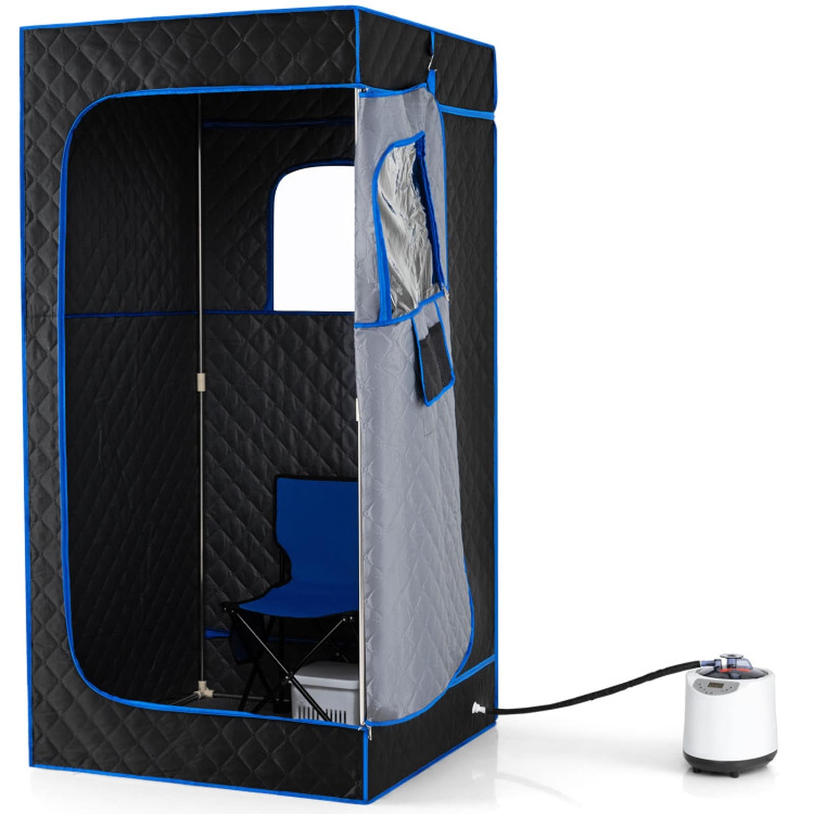 SUGIFT Portable Steam Sauna Box with 3L 1200W Fast-Heat Steamer 15-Level Temperature 1-99 Minute Timer Remote Control 304 Stainless Steel Interior Foldable Chair Blue #LW108SUGHY3229