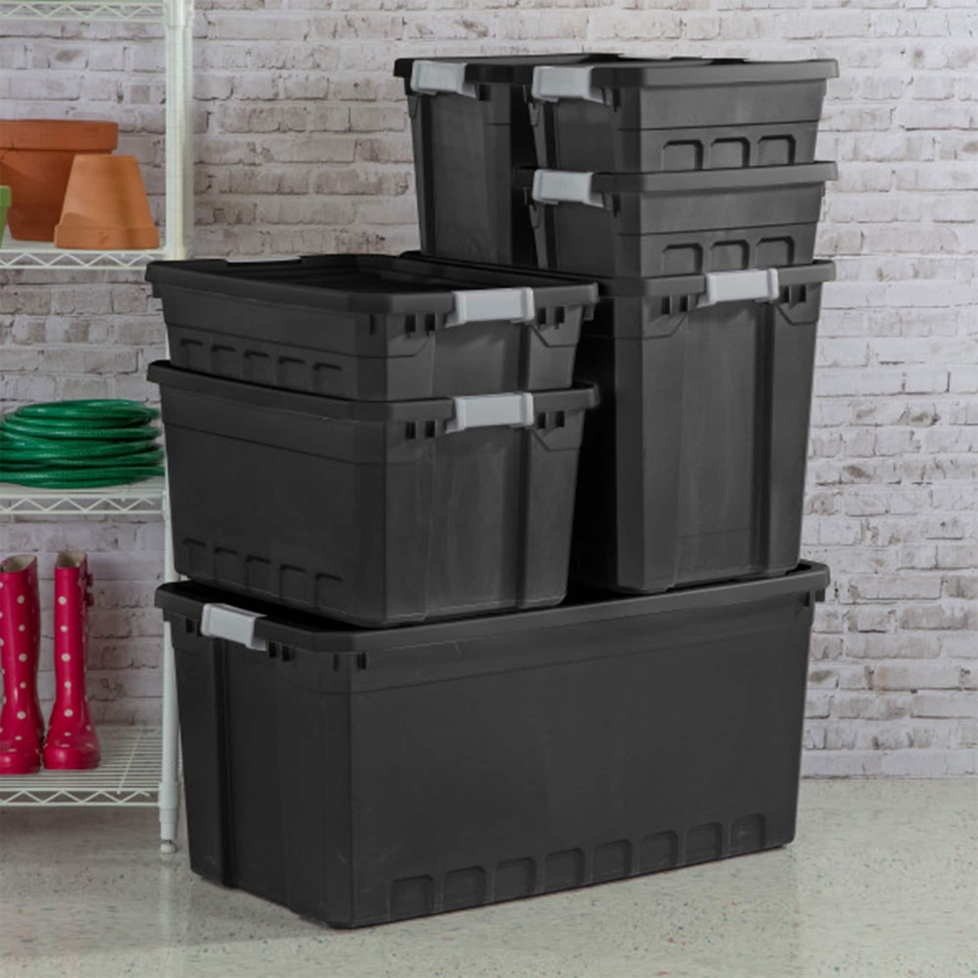 Black Heavy Duty Plastic Stackable Storage Tote with Lid