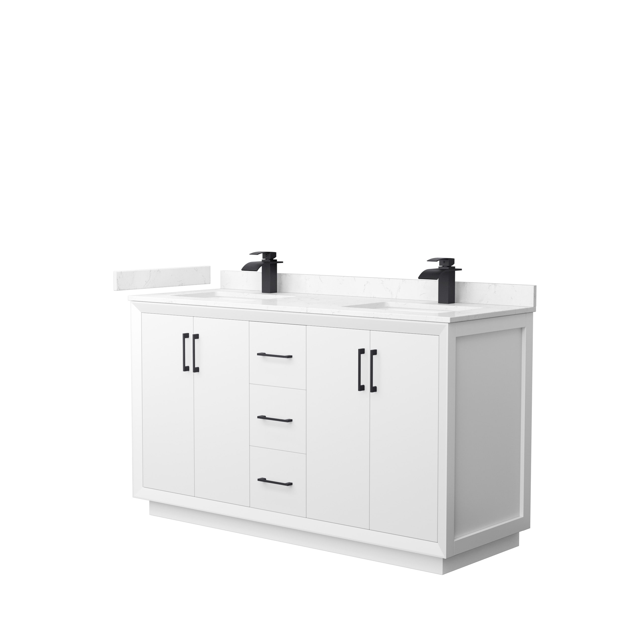 Wyndham Collection WCF414160DWBC2UNSMXX Strada 60-in White with Matte Black Trim Undermount Double sink Bathroom Vanity with Carrara cultured marble Cultured marble Top