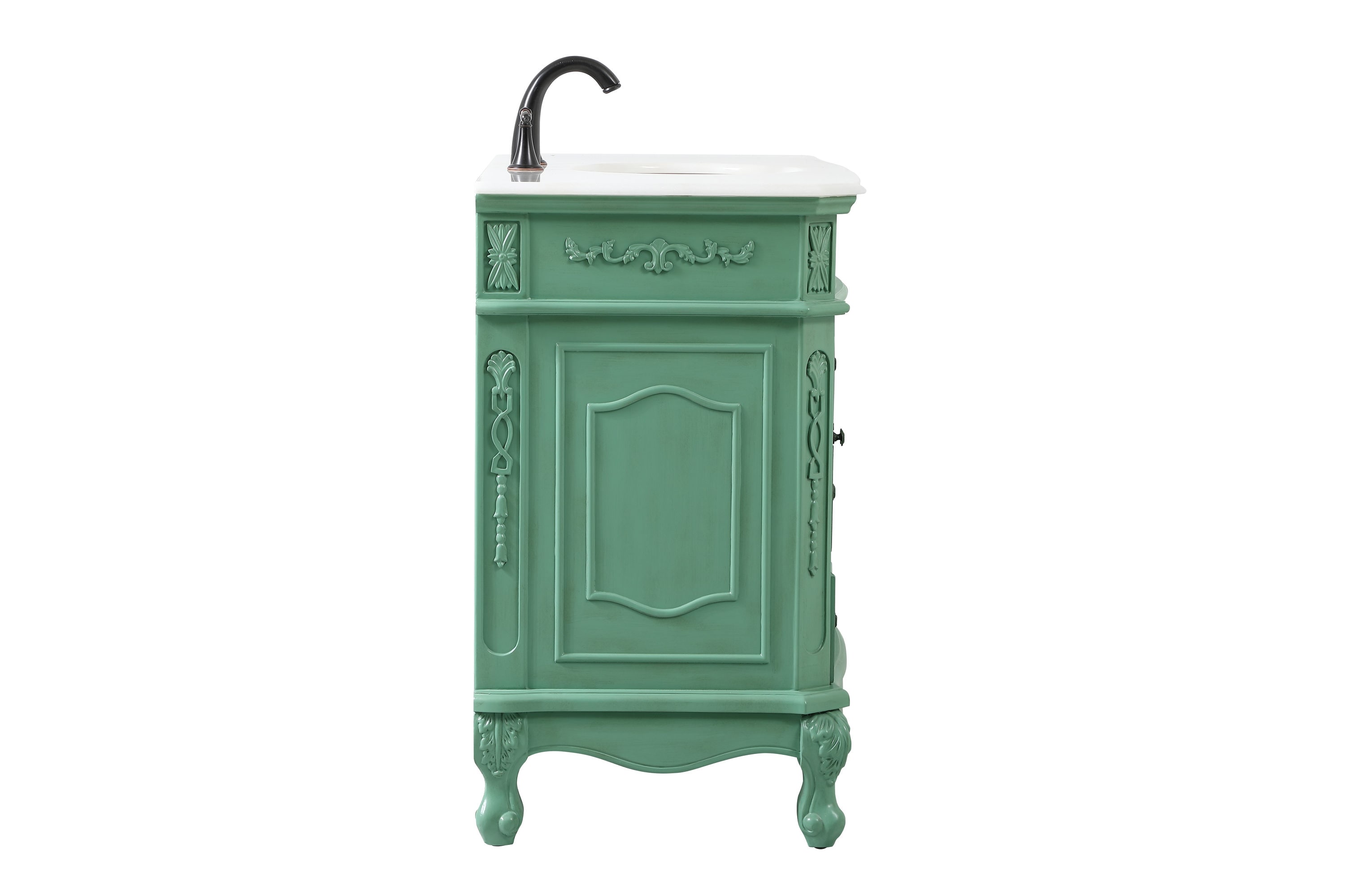 Vintage Mint Solid Wood Single Bathroom Vanity with Marble Top