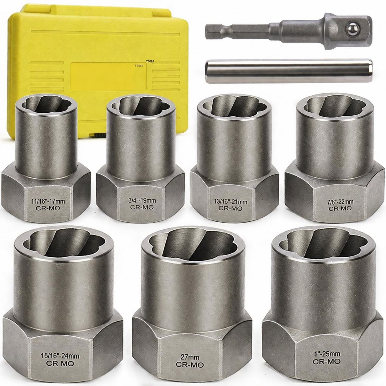 Justincity  Bolt Extractor Kit Heavy Duty 9 Piece Deep Socket Set for Stripped Rounded Damaged Bolts Nuts Screws Lug Nut Remover CRMO Steel
