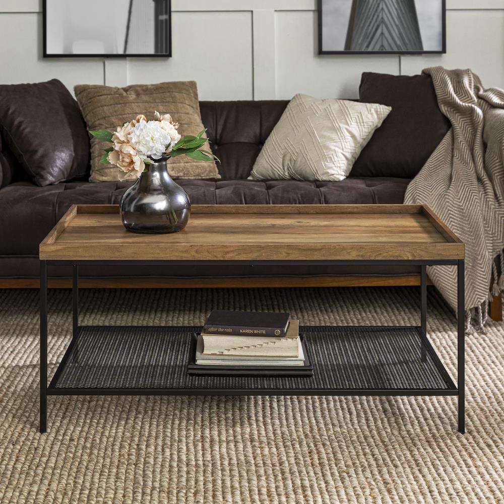 Walker Edison Rustic Oak Industrial Coffee Table with Storage in the ...