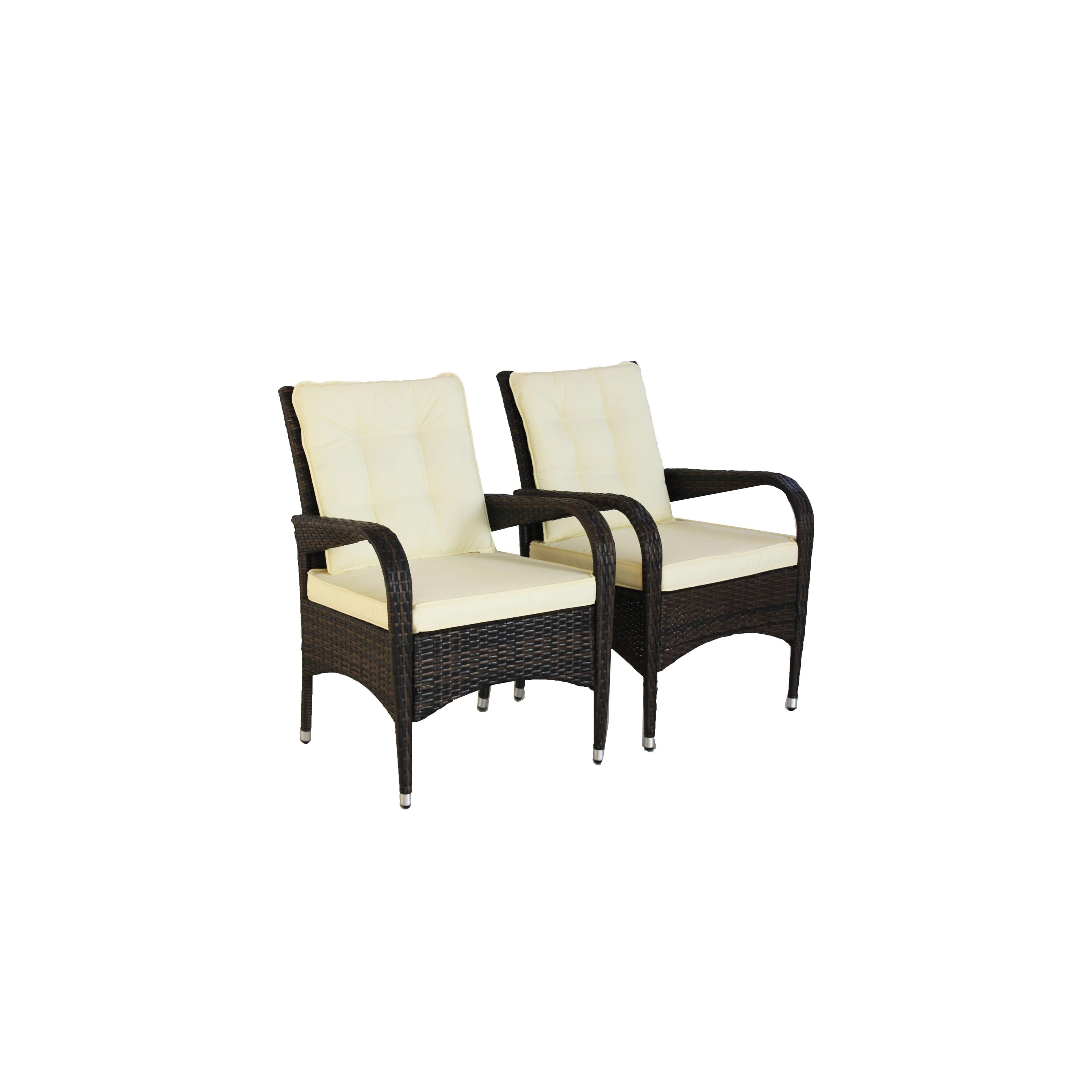 Bayfeve BFRF-7120 2-Piece Patio Rattan Chairs Set of 2 Rattan Stationary Conversation Chair with Off-white Cushioned Seat